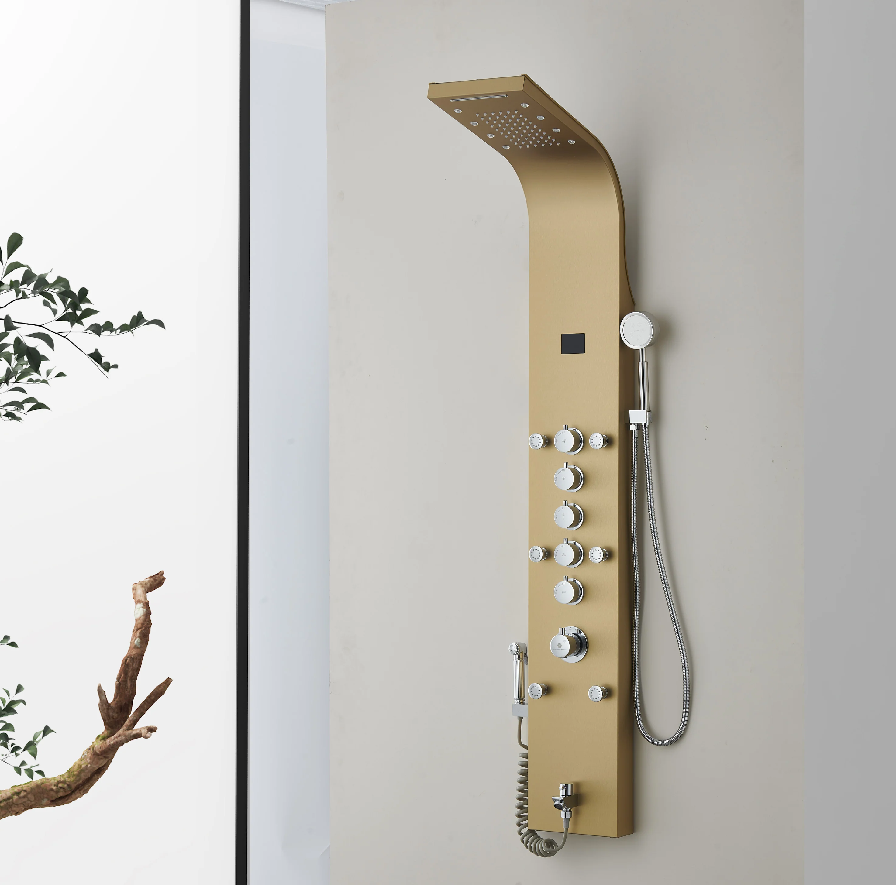 59'' Brushed Nickel or Brushed Gold or Matte Black LED Rain & Waterfall Massage Tower - Simultaneous and Independent Functionality - Image 7