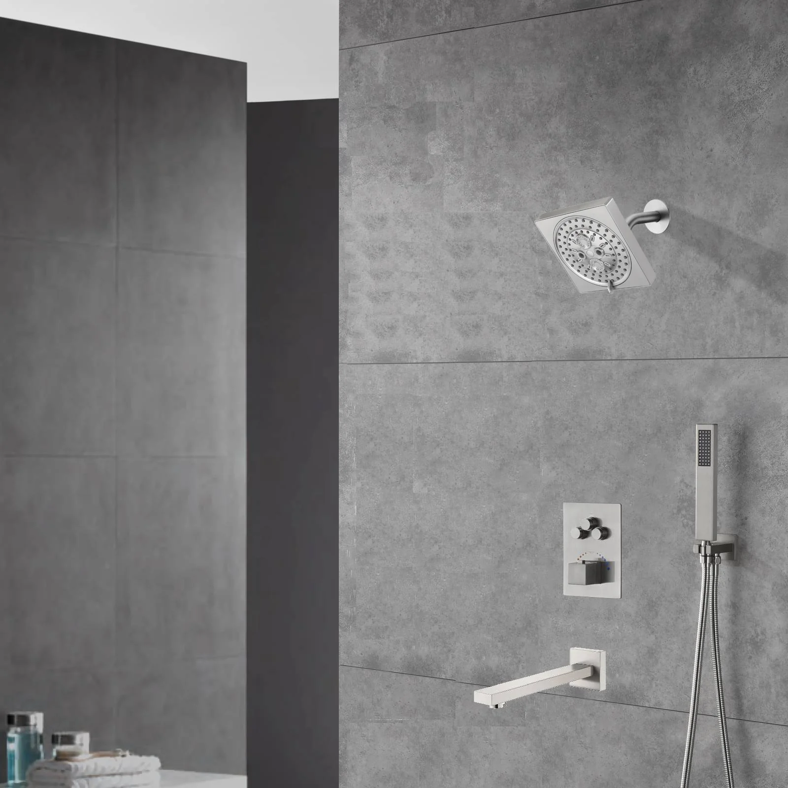 Brushed nickel Regular shower head 3 functions Thermostatic Mixer System Shower Faucet Set Tub Spout Bath - Image 13