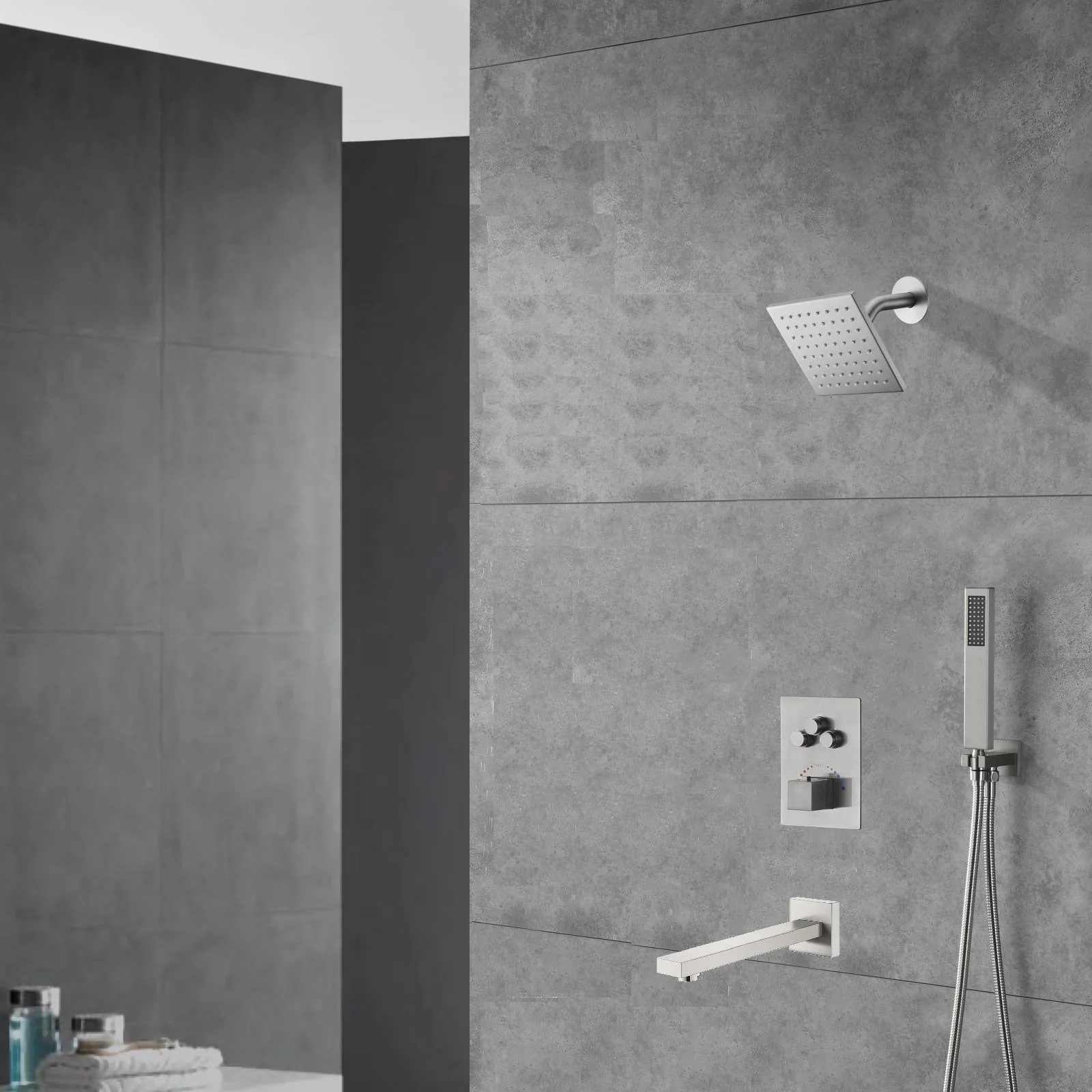Brushed nickel Regular shower head 3 functions Thermostatic Mixer System Shower Faucet Set Tub Spout Bath - Image 14