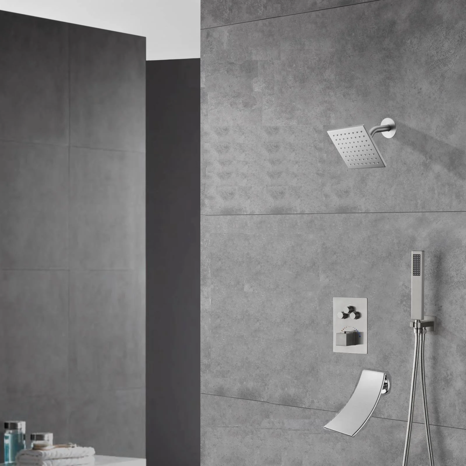 Brushed nickel Regular shower head 3 functions Thermostatic Mixer System Shower Faucet Set Tub Spout Bath - Image 15