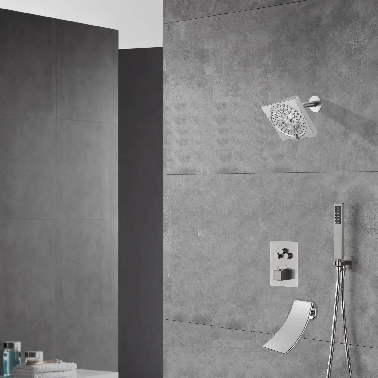 Brushed nickel Regular shower head 3 functions Thermostatic Mixer System Shower Faucet Set Tub Spout Bath - Image 16
