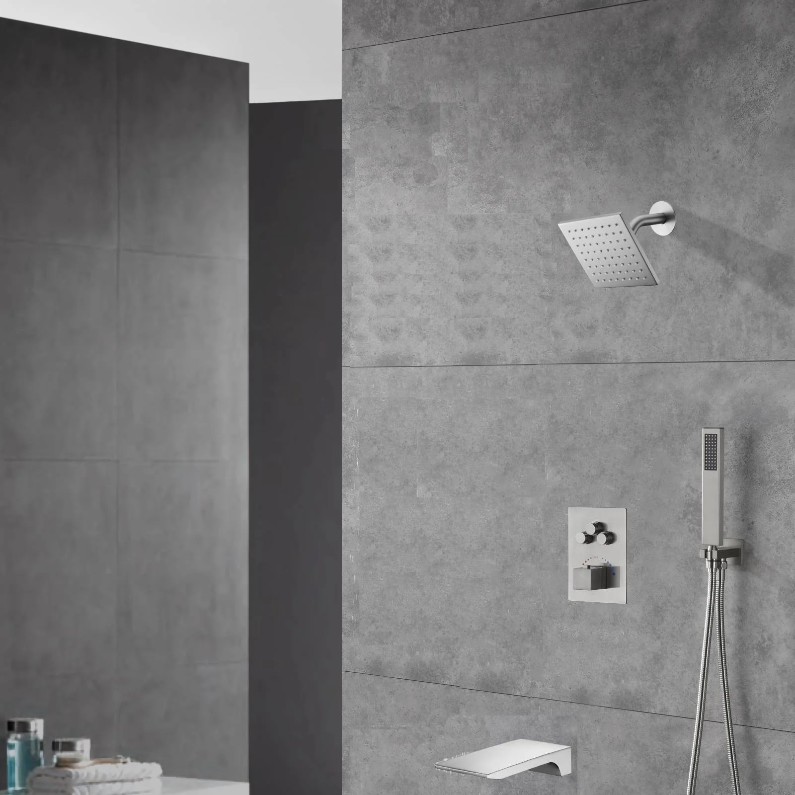 Brushed nickel Regular shower head 3 functions Thermostatic Mixer System Shower Faucet Set Tub Spout Bath - Image 17