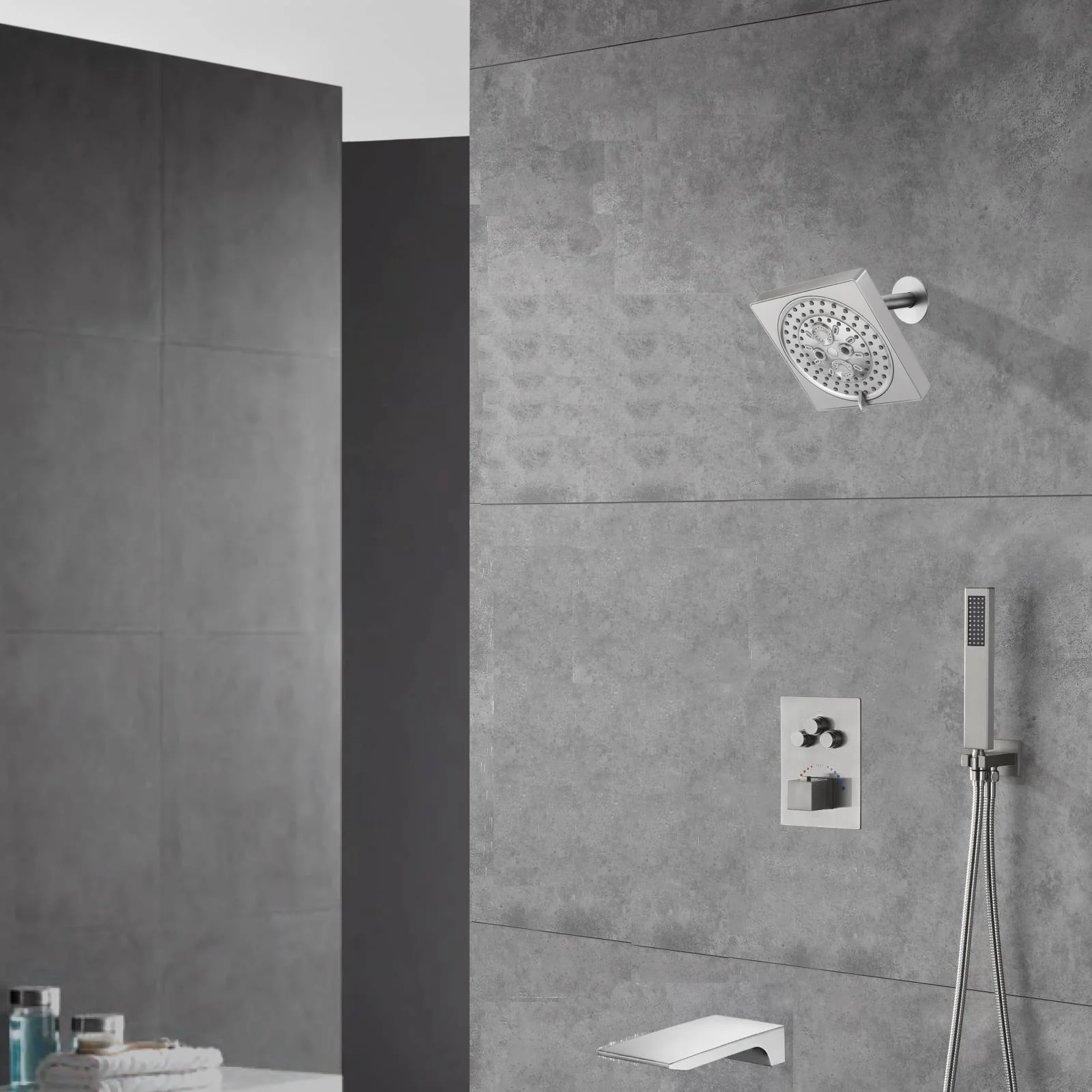 Brushed nickel Regular shower head 3 functions Thermostatic Mixer System Shower Faucet Set Tub Spout Bath - Image 18