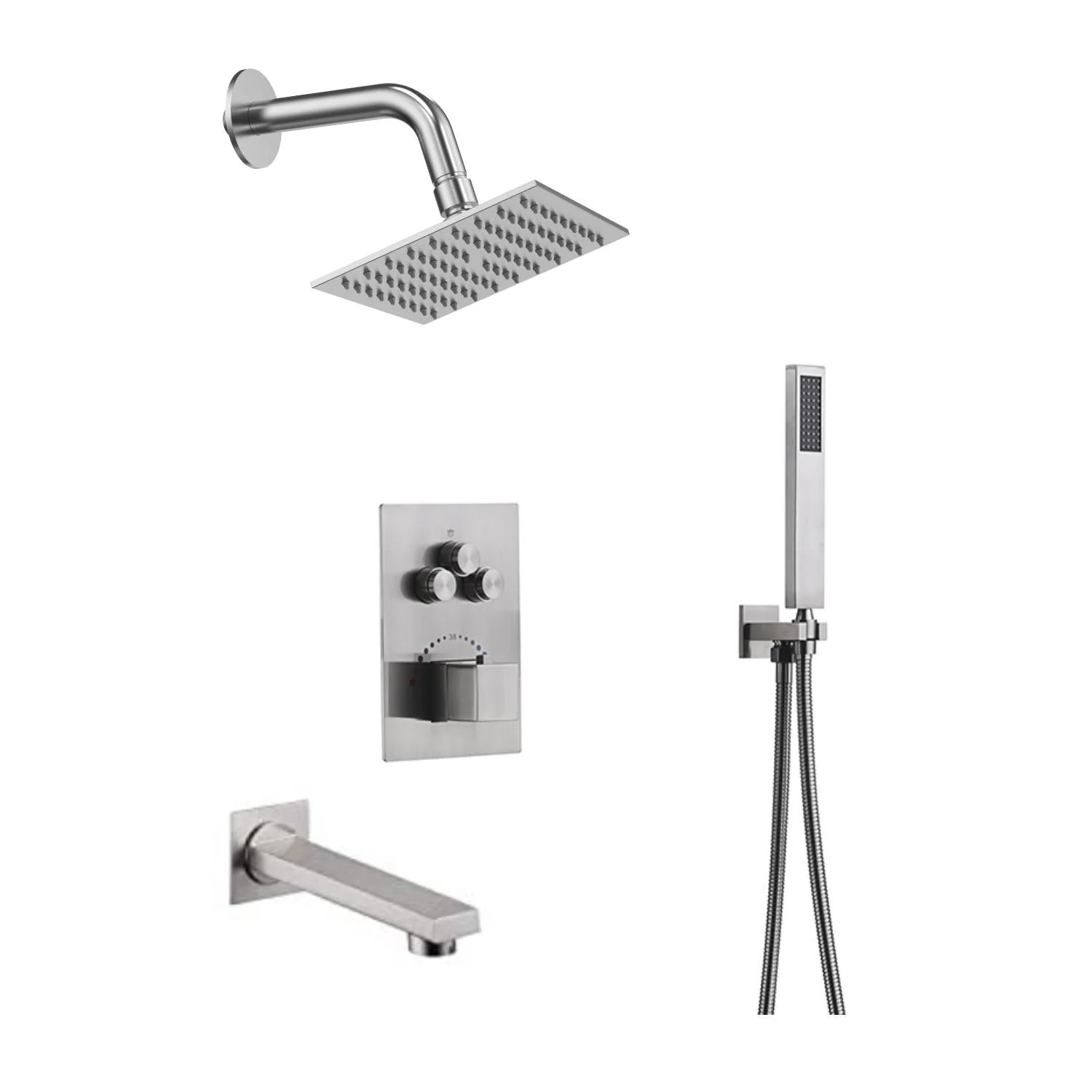 Brushed nickel Regular shower head 3 functions Thermostatic Mixer System Shower Faucet Set Tub Spout Bath - Image 19