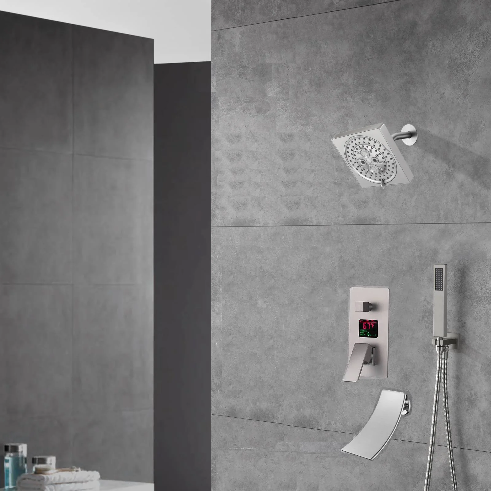Brushed nickel Regular shower head 3 functions Thermostatic Mixer System Shower Faucet Set Tub Spout Bath - Image 27