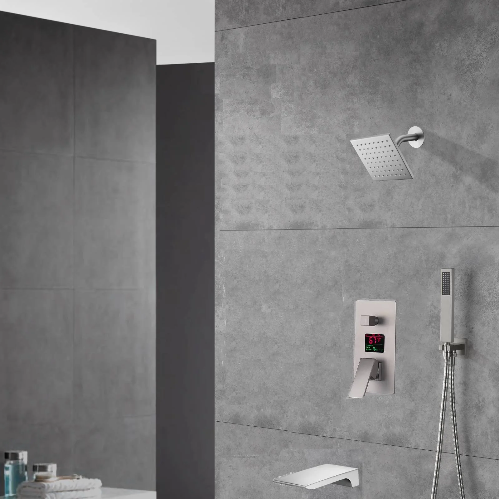 Brushed nickel Regular shower head 3 functions Thermostatic Mixer System Shower Faucet Set Tub Spout Bath - Image 29