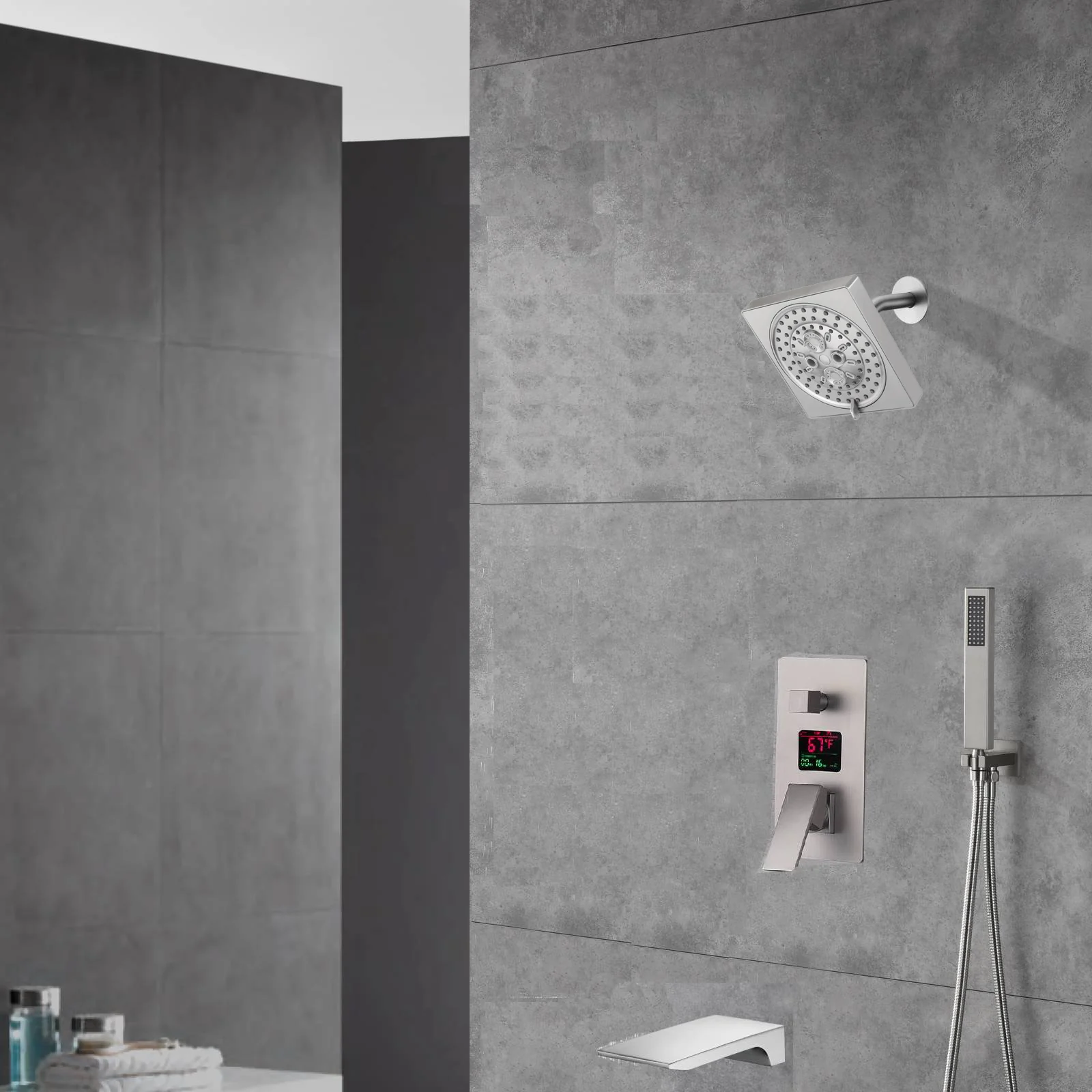 Brushed nickel Regular shower head 3 functions Thermostatic Mixer System Shower Faucet Set Tub Spout Bath - Image 30