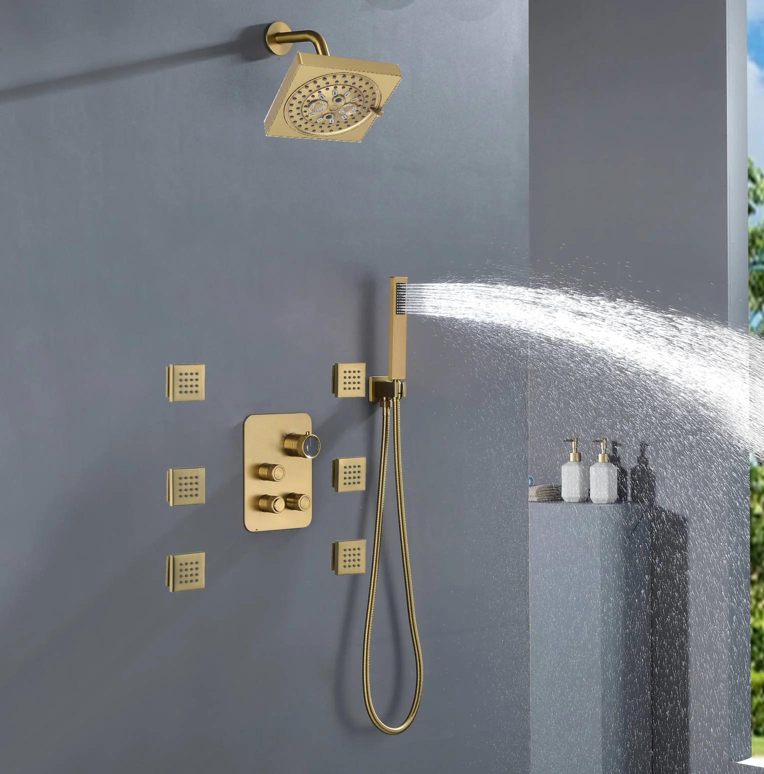 6" Regular Shower Head - 3-Way Digital Thermostatic System with 6 jets - Image 10