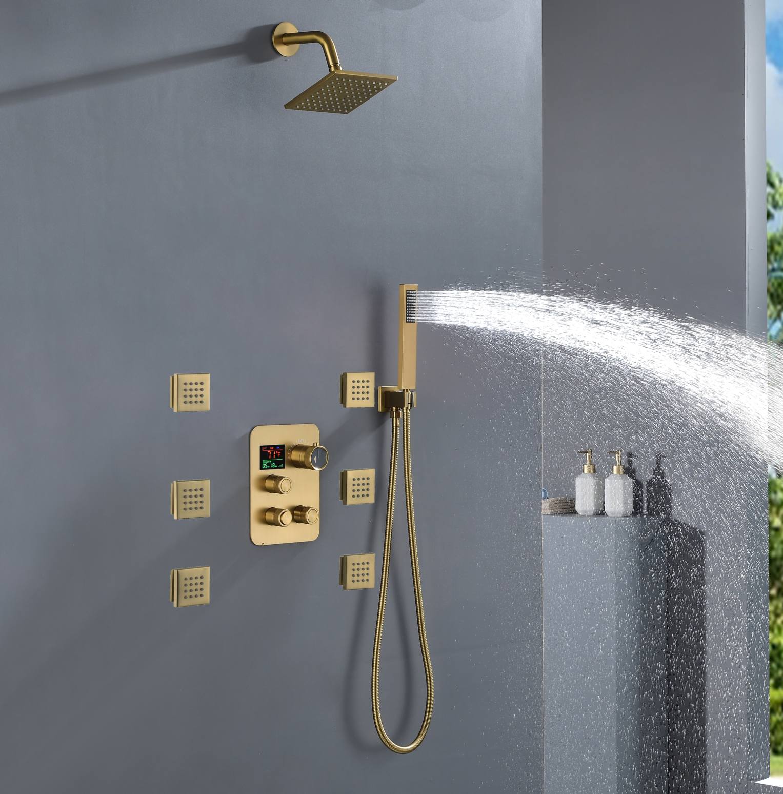 6" Regular Shower Head - 3-Way Digital Thermostatic System with 6 jets - Image 11