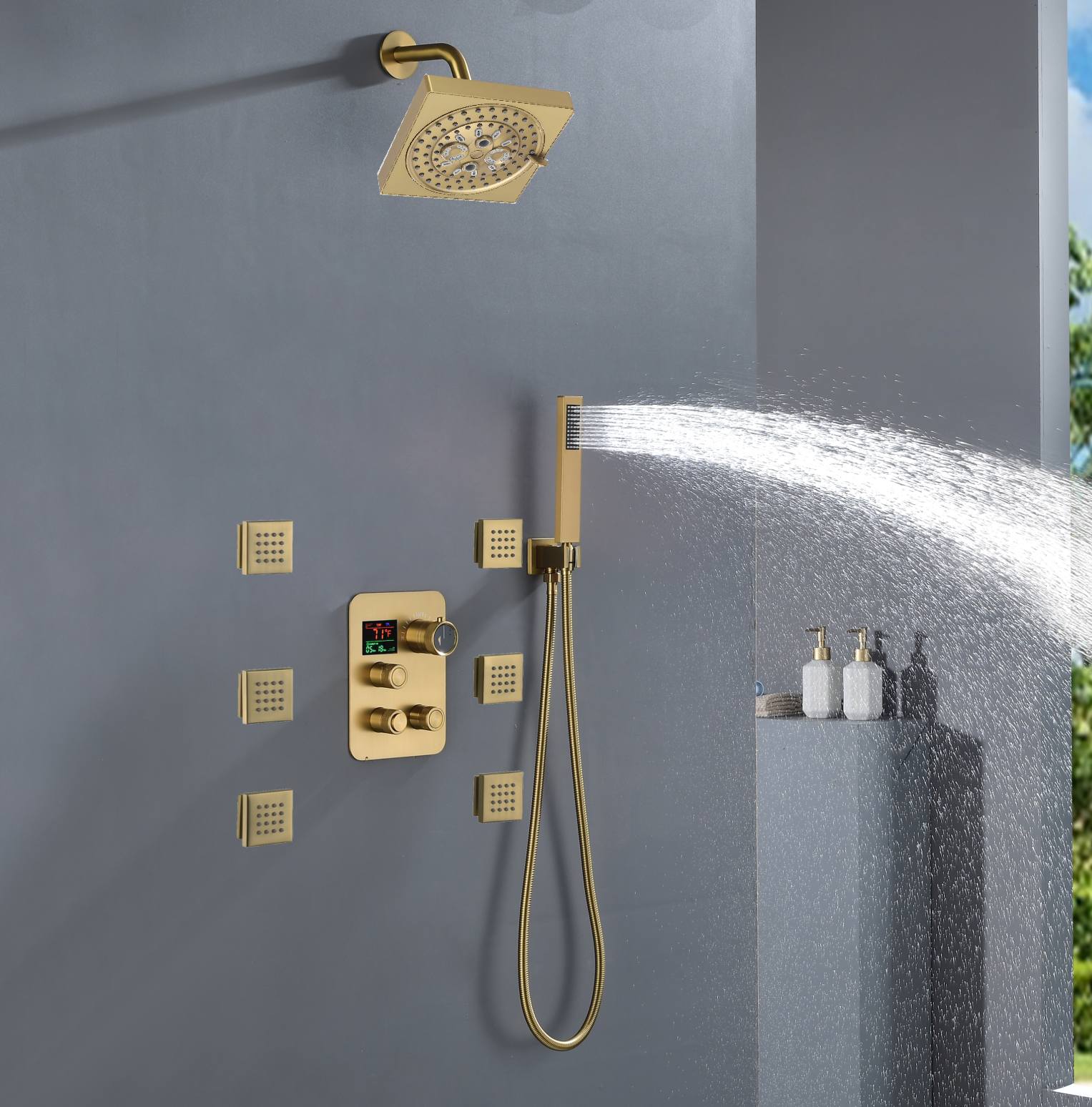 6" Regular Shower Head - 3-Way Digital Thermostatic System with 6 jets - Image 12