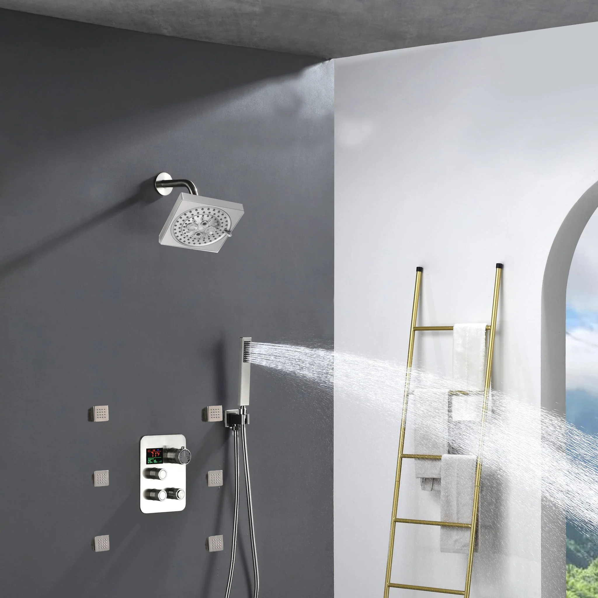 6" Regular Shower Head - 3-Way Digital Thermostatic System with 6 jets - Image 15