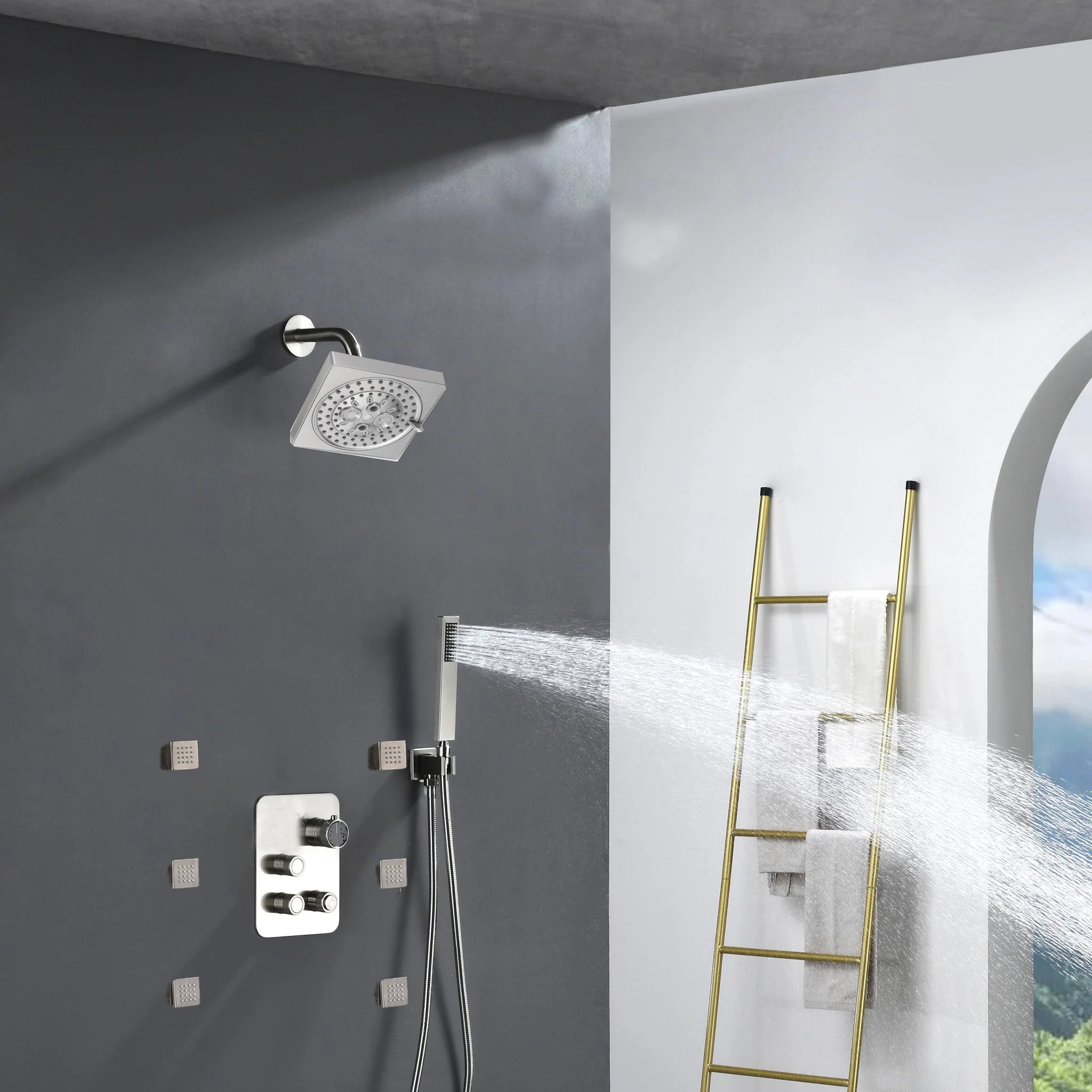 6" Regular Shower Head - 3-Way Digital Thermostatic System with 6 jets - Image 16