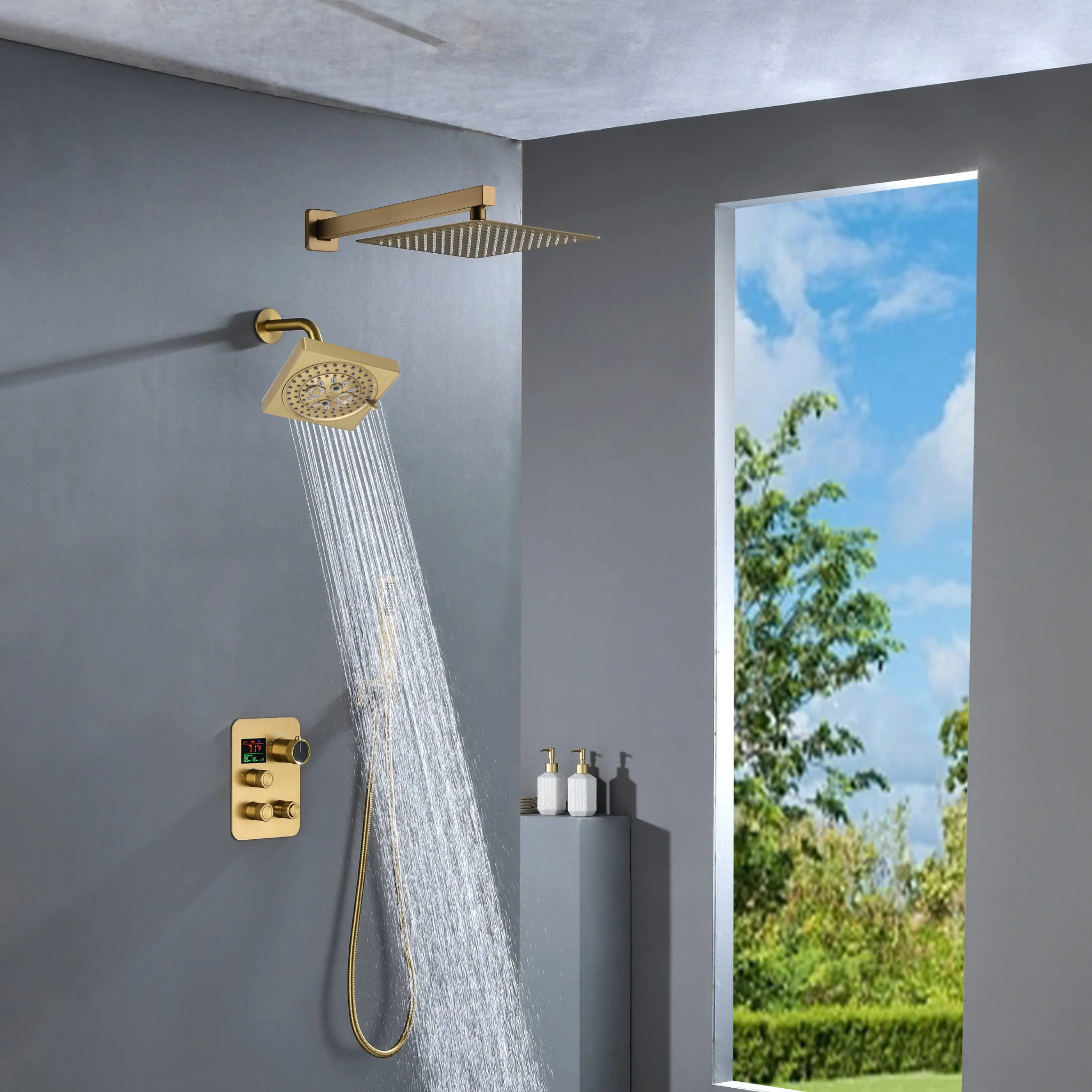 6" Regular Shower Head with Wall Mount Rainfall Shower Head - 3-Way Digital Thermostatic System - Image 4
