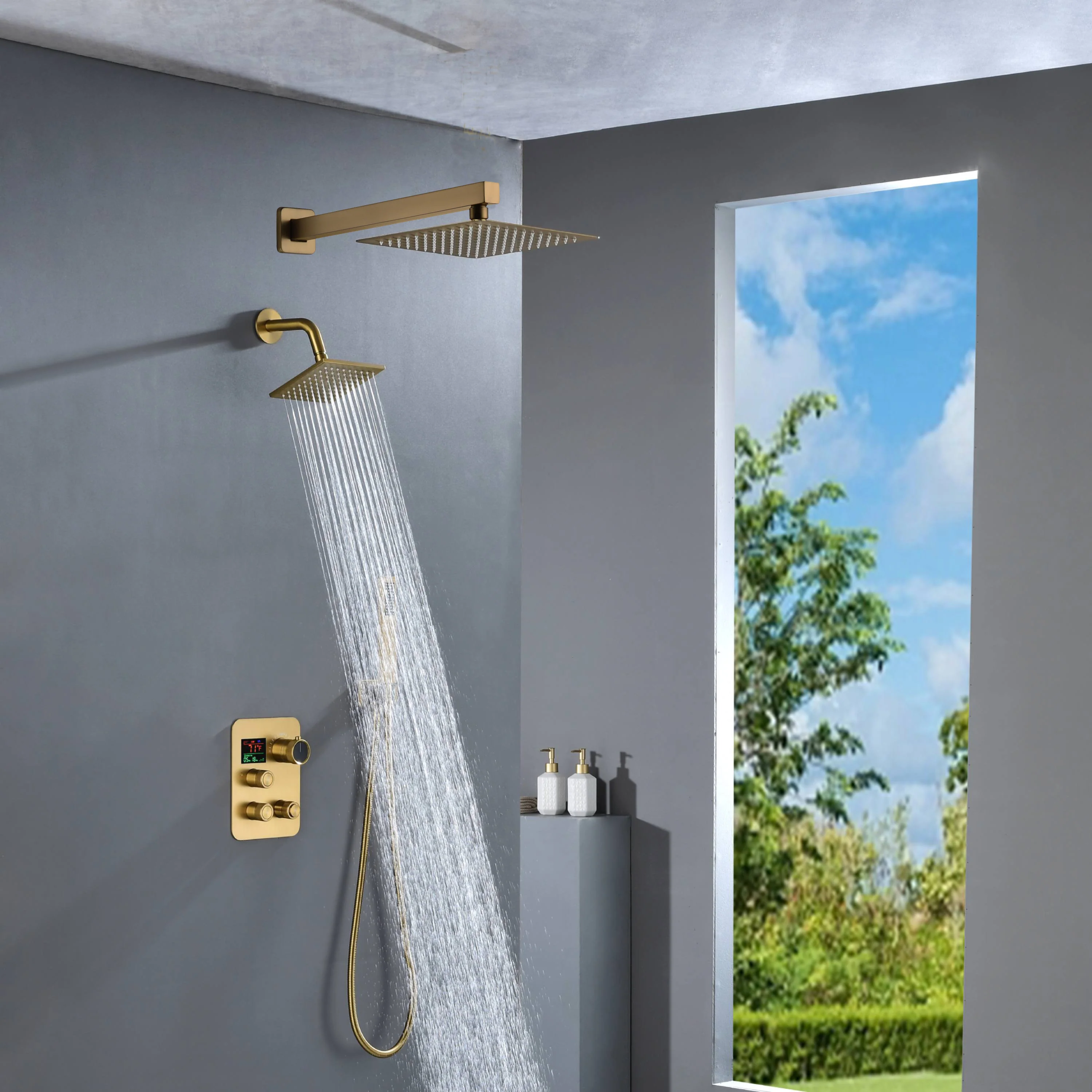6" Regular Shower Head with Wall Mount Rainfall Shower Head - 3-Way Digital Thermostatic System - Image 5