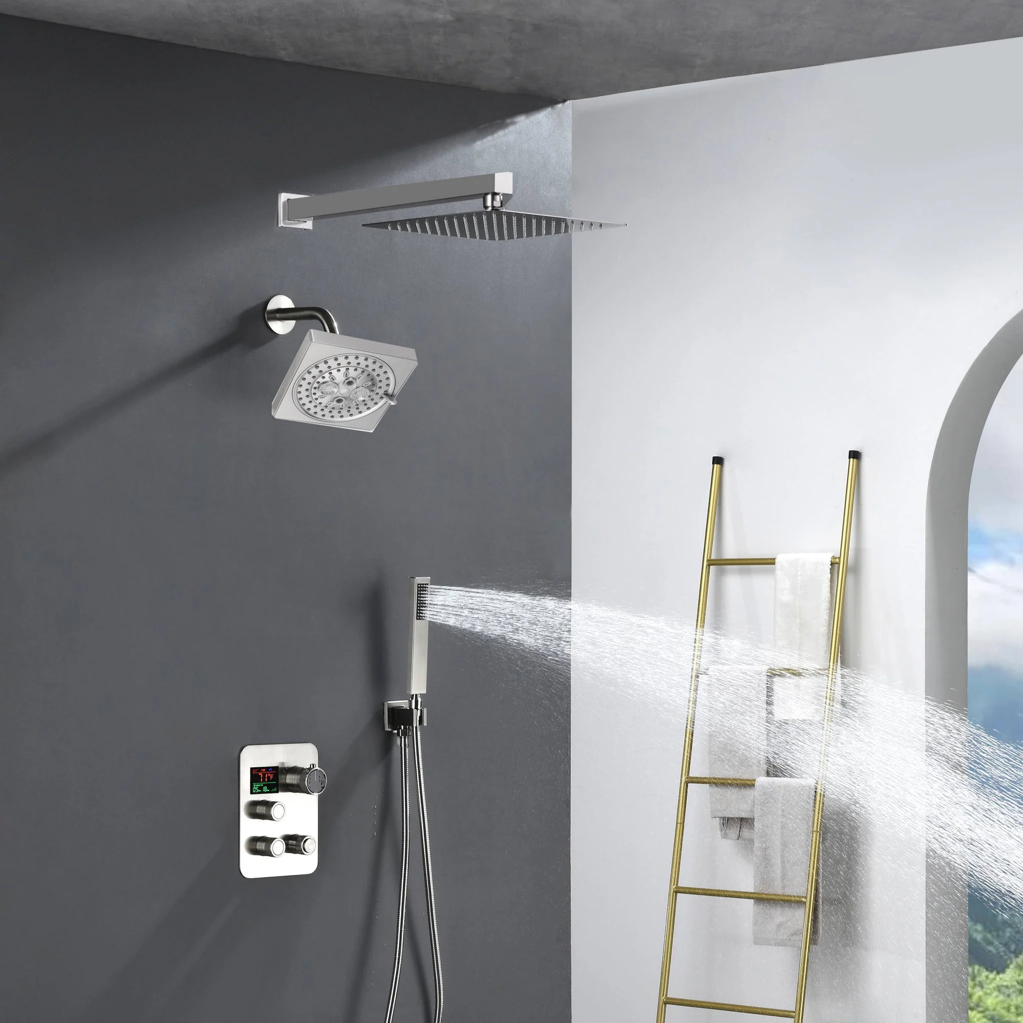 6" Regular Shower Head with Wall Mount Rainfall Shower Head - 3-Way Digital Thermostatic System - Image 21