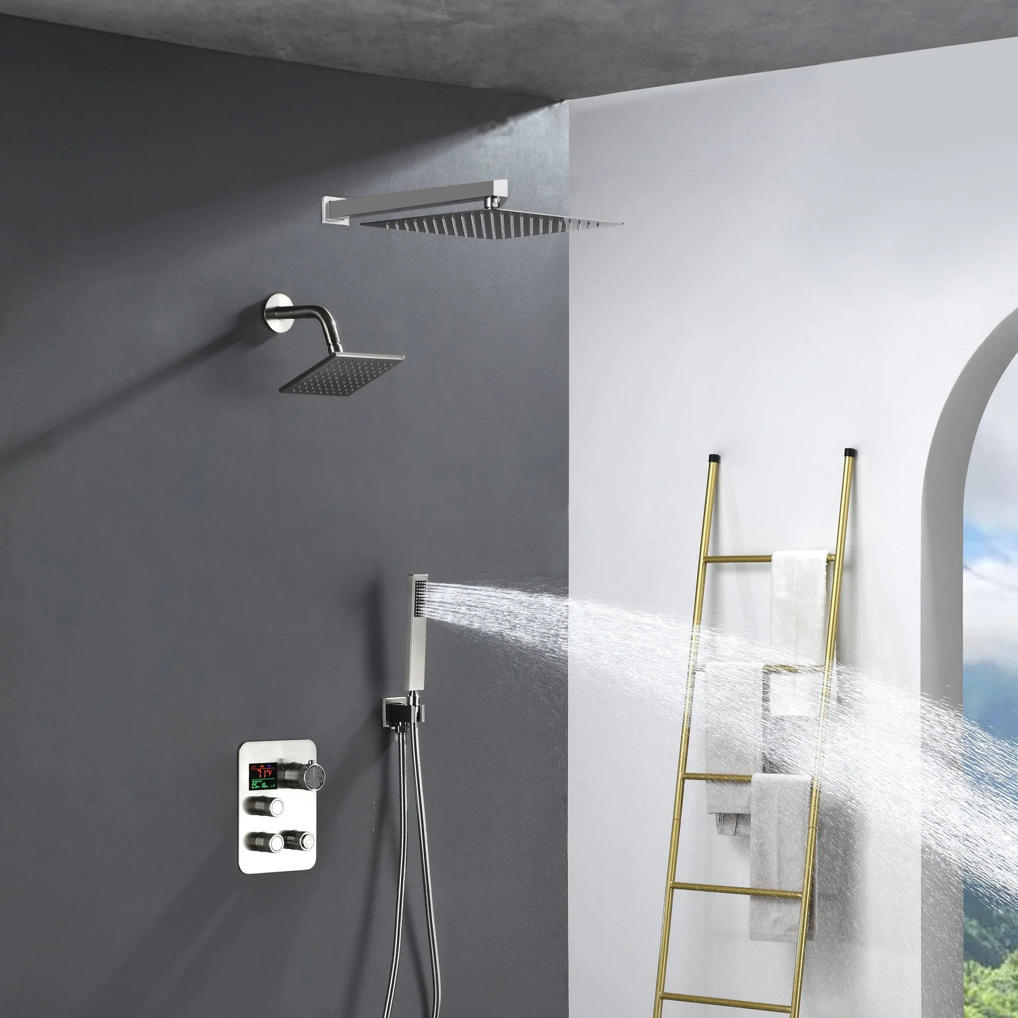 6" Regular Shower Head with Wall Mount Rainfall Shower Head - 3-Way Digital Thermostatic System - Image 22
