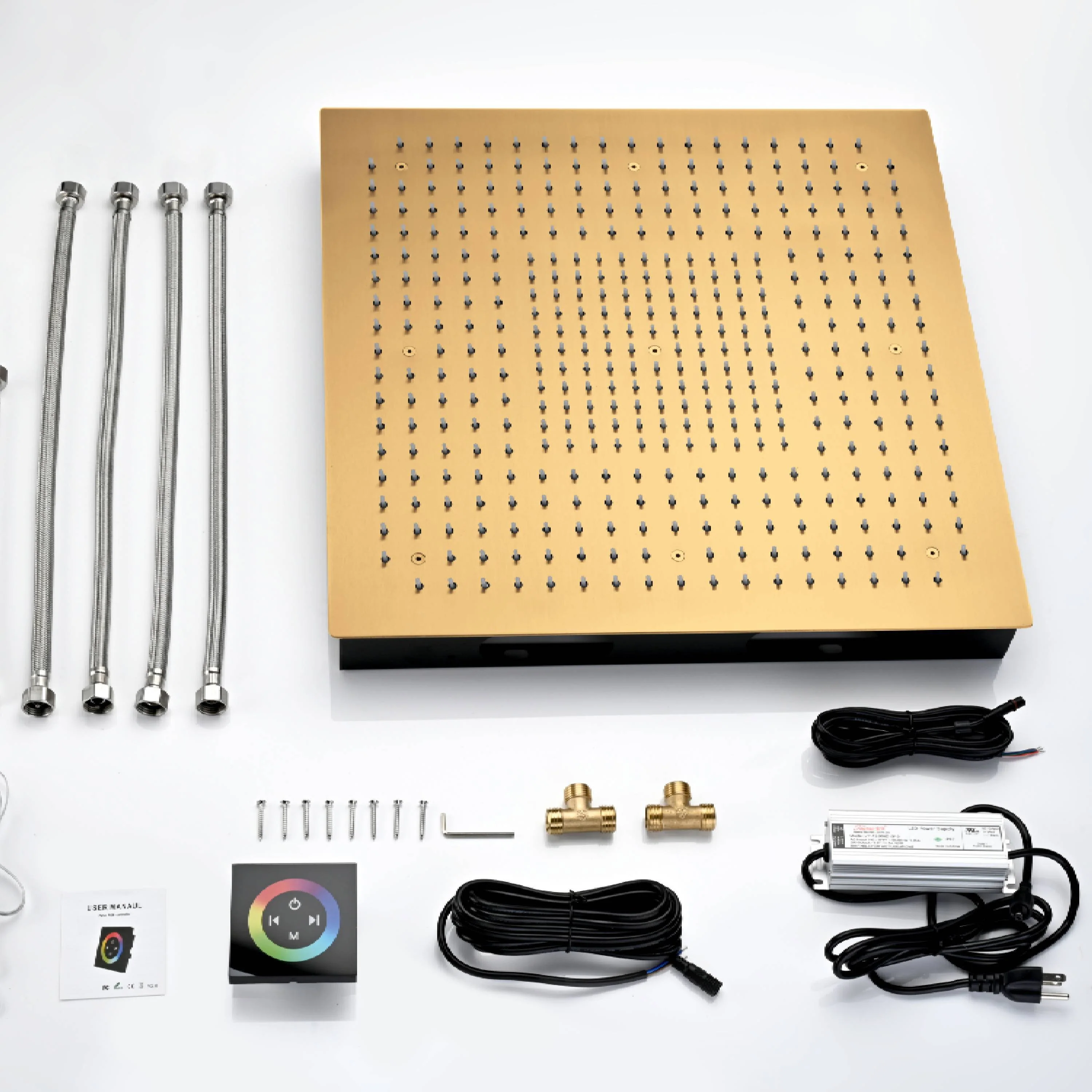 6" Wall Mount High Pressure Shower Head with 20" Flush Mount LED Rainfall Head: 3-Way Touch Digital Thermostatic System - Image 20