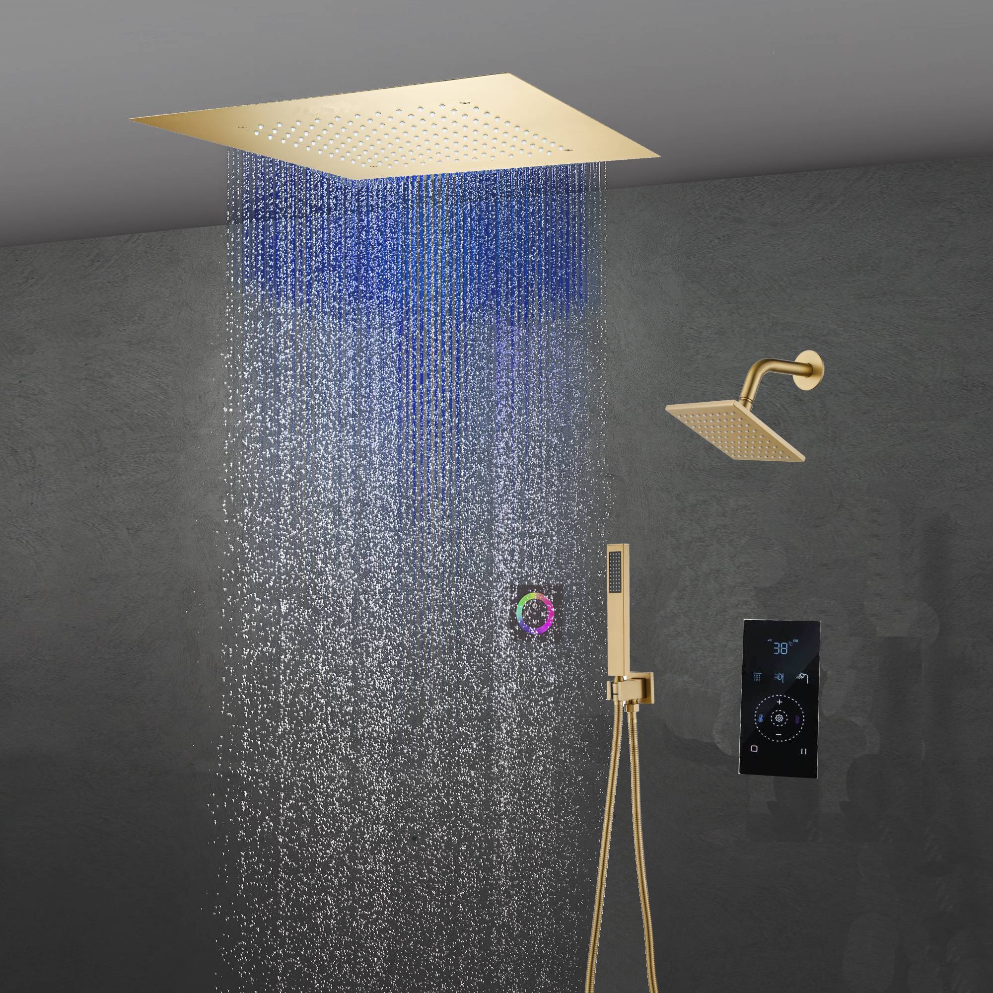 6" Wall Mount High Pressure Shower Head with 20" Flush Mount LED Rainfall Head: 3-Way Touch Digital Thermostatic System - Image 3