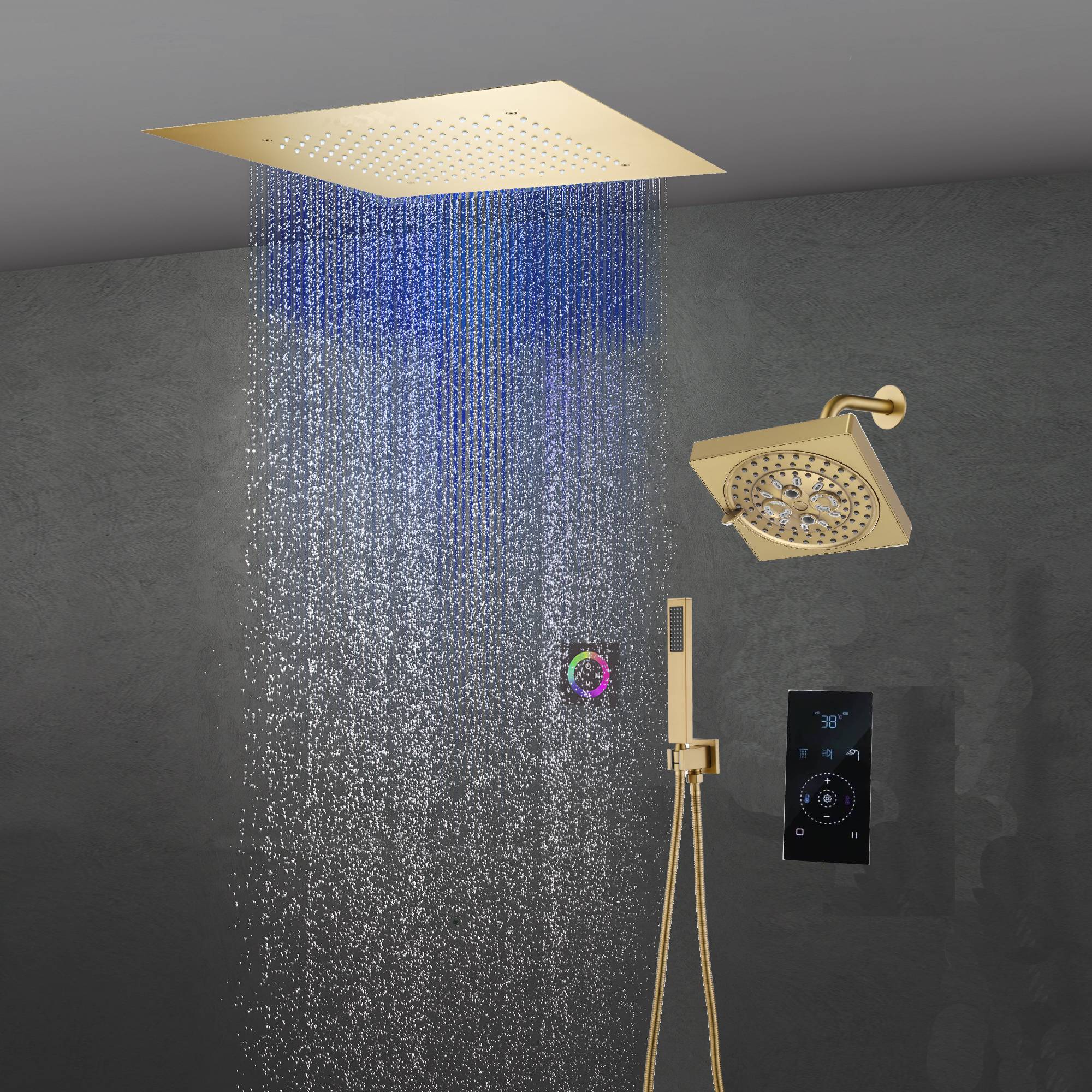 6" Wall Mount High Pressure Shower Head with 20" Flush Mount LED Rainfall Head: 3-Way Touch Digital Thermostatic System - Image 4