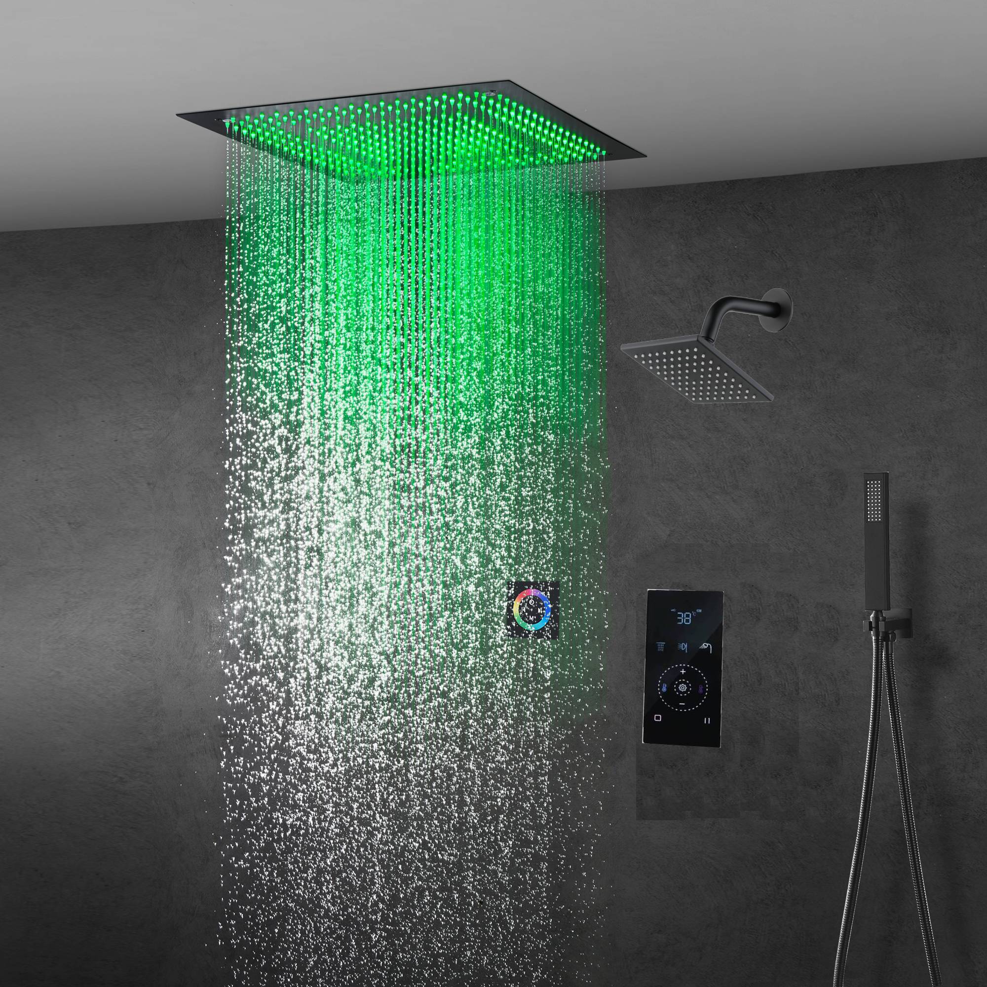 6" Wall Mount High Pressure Shower Head with 20" Flush Mount LED Rainfall Head: 3-Way Touch Digital Thermostatic System - Image 5