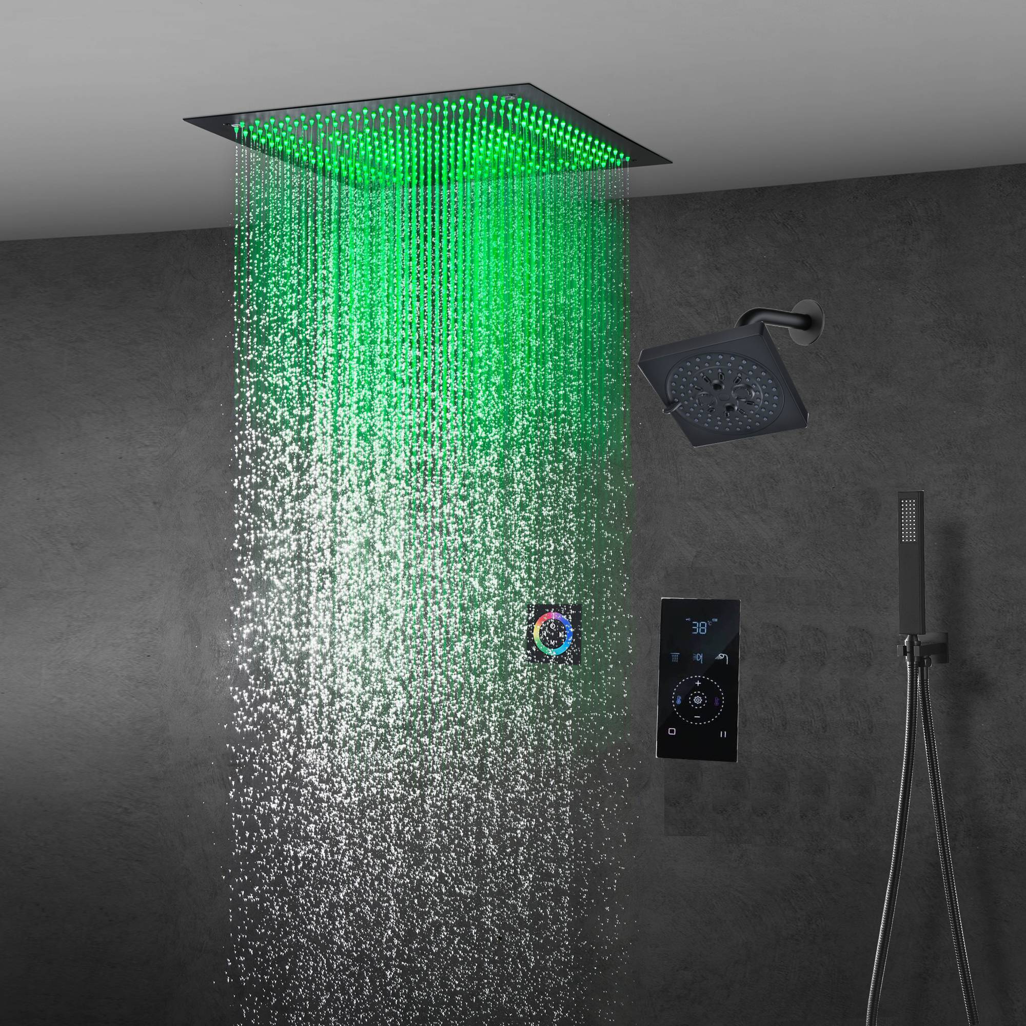 6" Wall Mount High Pressure Shower Head with 20" Flush Mount LED Rainfall Head: 3-Way Touch Digital Thermostatic System - Image 6