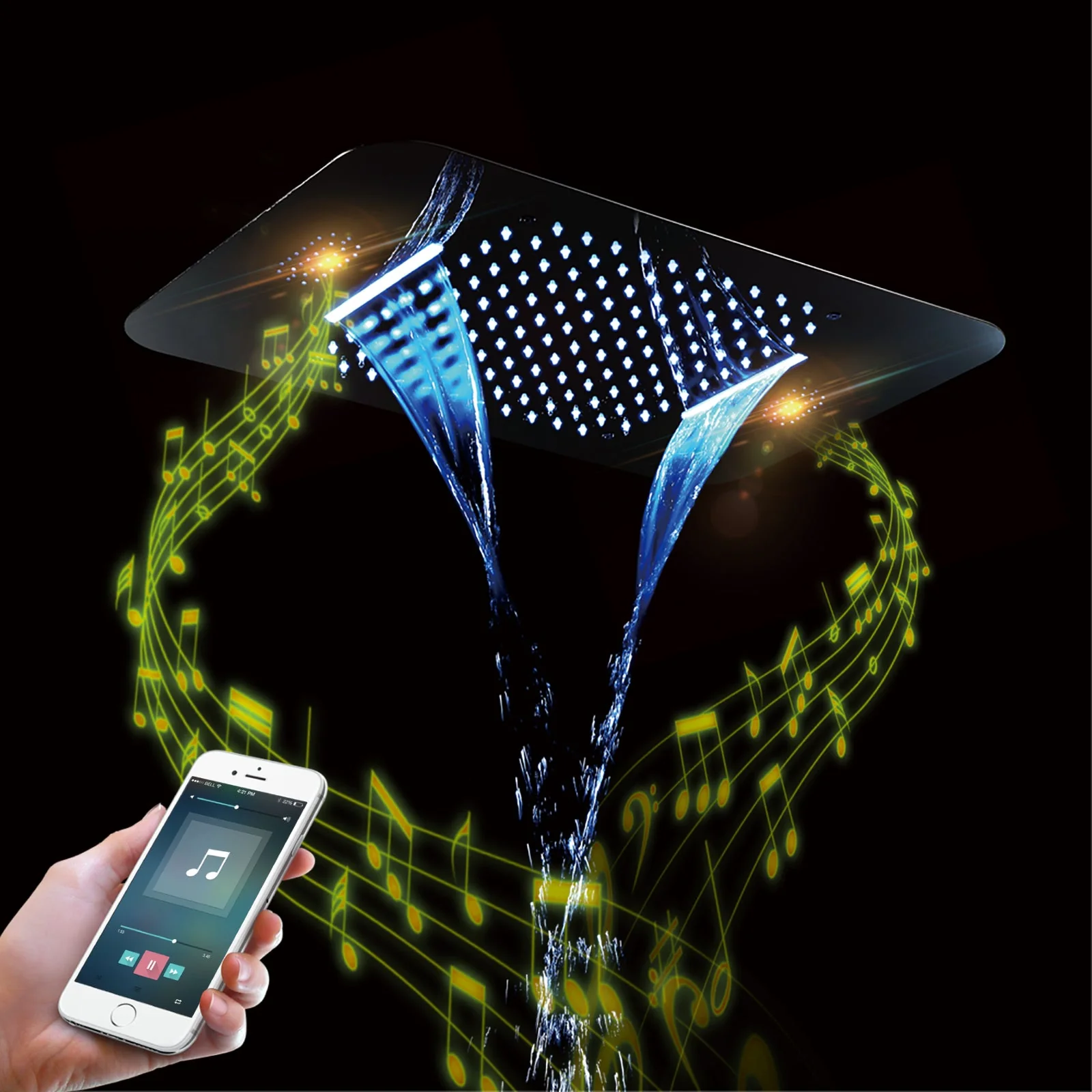 64 LED colors chrome music led flushed in 23x15inch shower head 3 way thermostatic Shower Faucet that each function run at the same time and separately - Image 10