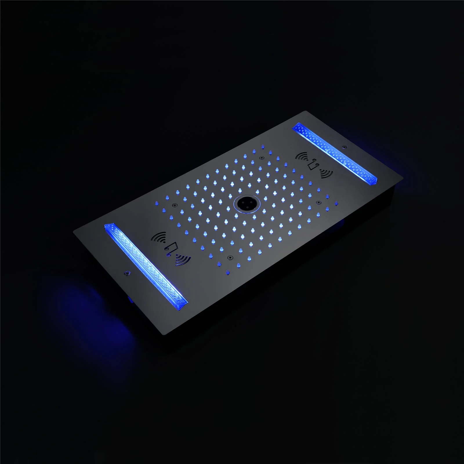64 LED colors music led flushed in 24x12 inch 3 functions shower head 4 way thermostatic shower faucet ,4 finish colors options - Image 8