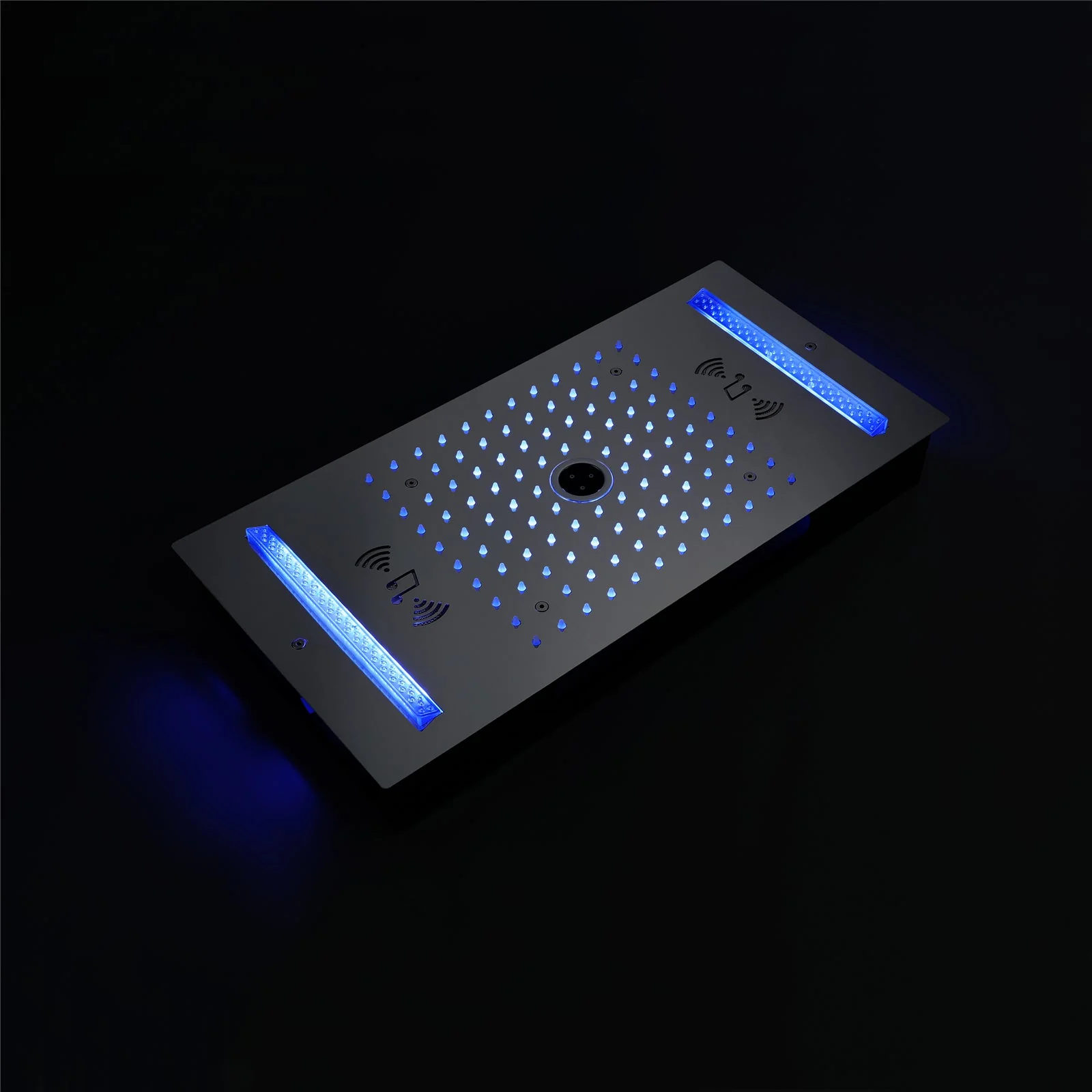 64 LED colors music led flushed in 24x12 inch 3 functions shower head 5 way thermostatic shower faucet with 6'' regular head 4 finish colors options - Image 17