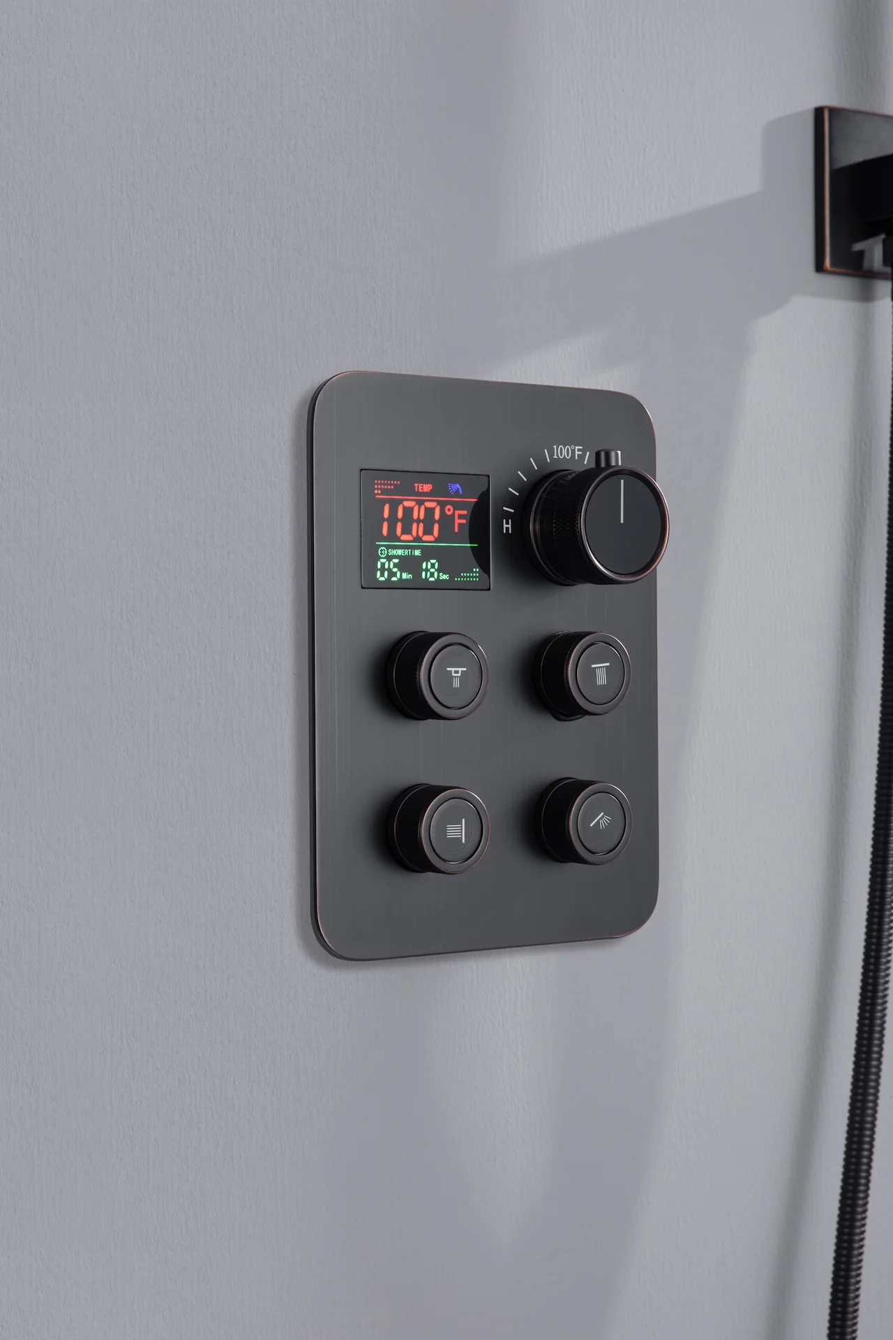 64 LED light Bluetooth Music 20-inch Rainfall Waterfall Flush Mounted Oil Rubbed Bronze 7-Way Thermostatic Shower Faucet System With Dual Regular Heads And Dual Handle Wands And 6 Body Jets - Image 9