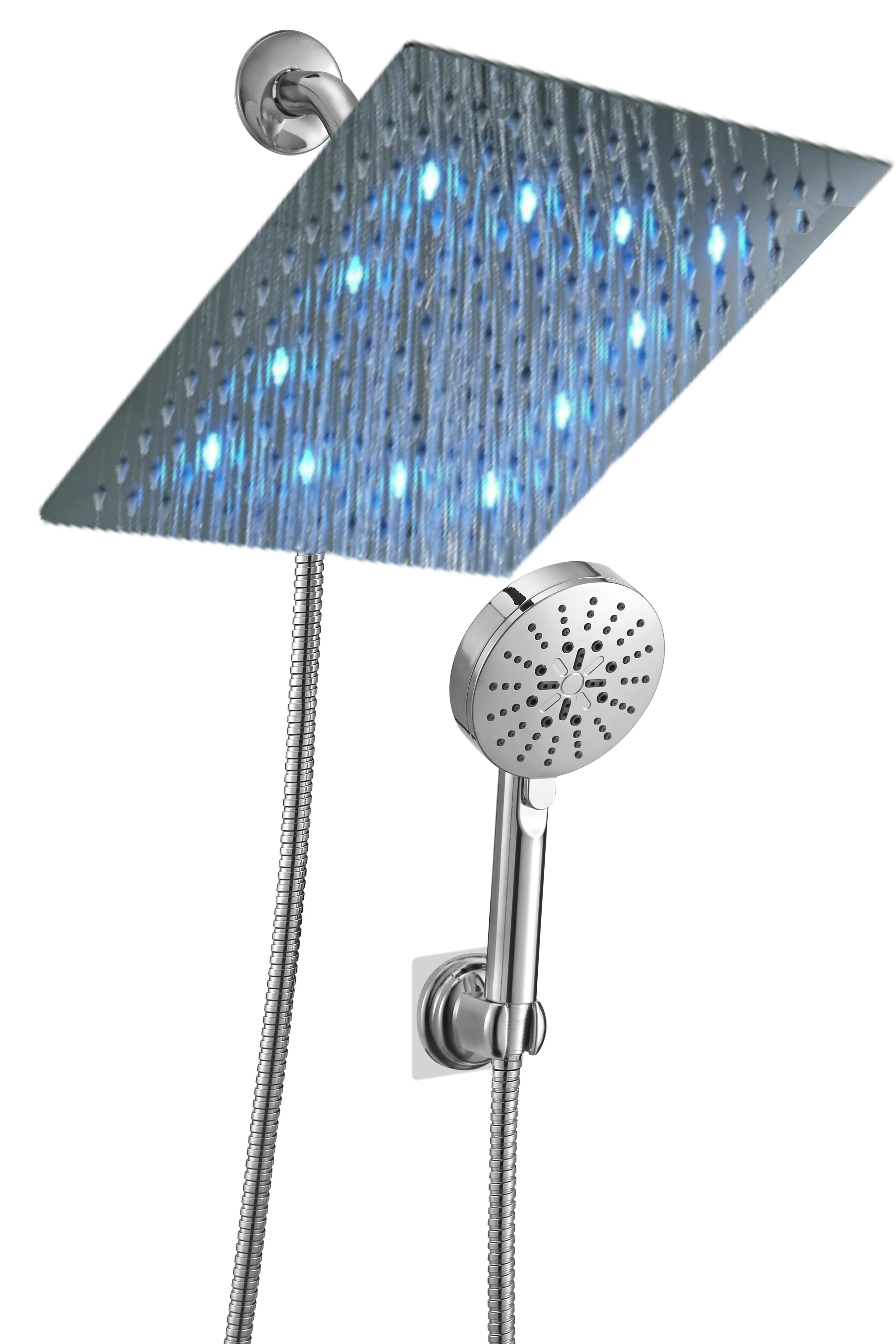 8'' LED Chrome Shower Head with 3-Way Brass Diverter and 4'' Handheld Shower - Stainless Steel Construction - Image 3