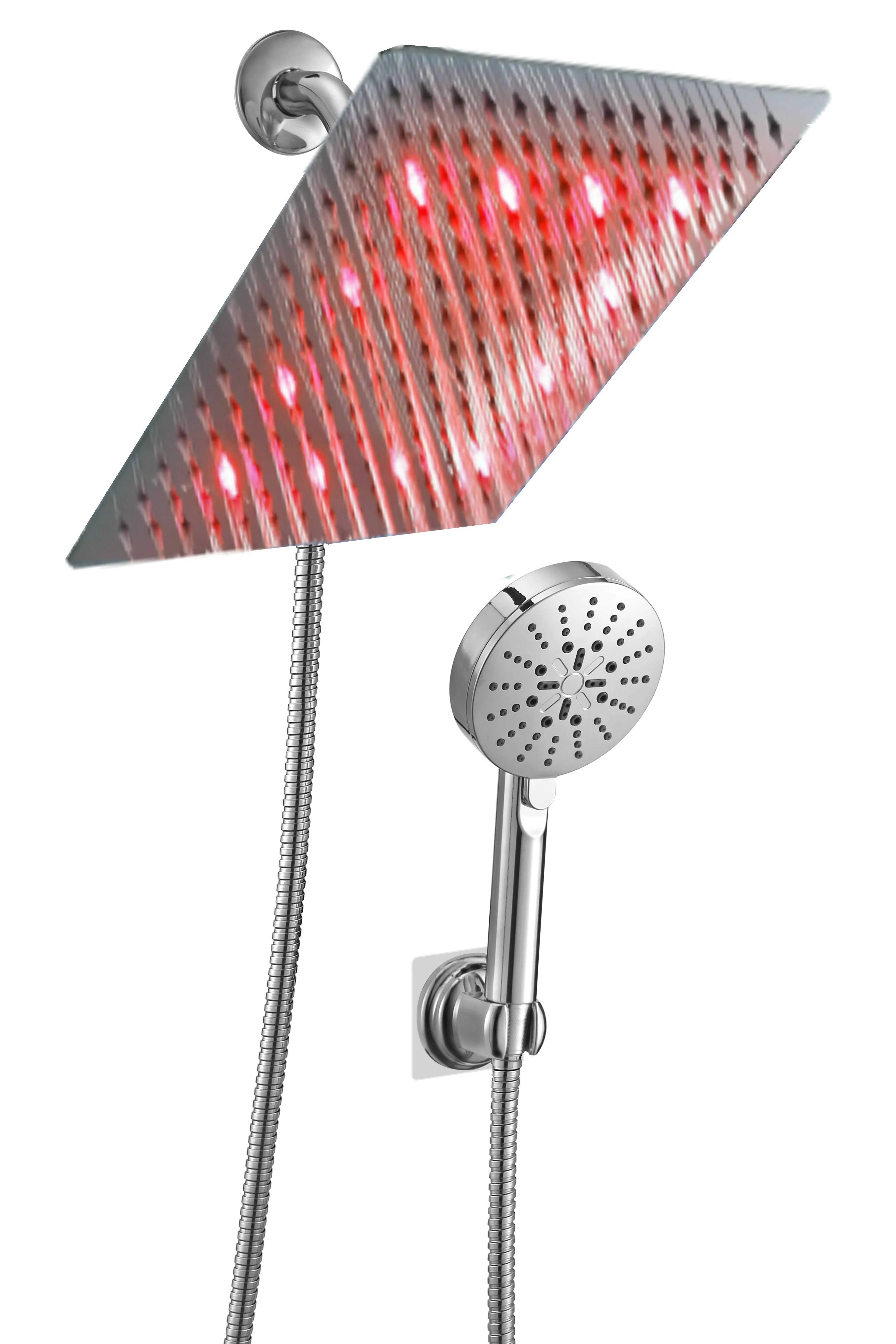 8'' LED Chrome Shower Head with 3-Way Brass Diverter and 4'' Handheld Shower - Stainless Steel Construction - Image 4
