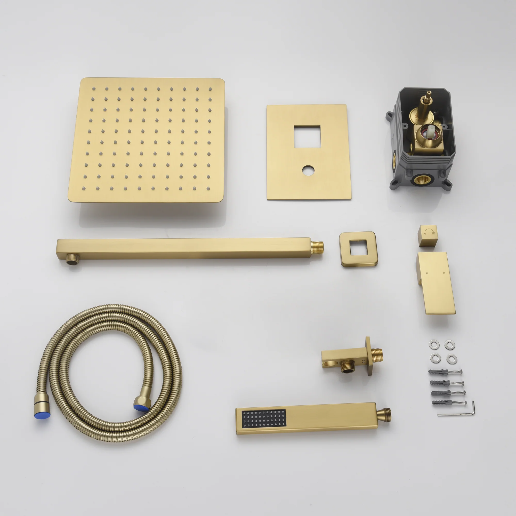 Brushed Gold Wall Mount 2-Way Pressure Balance Shower System with Rough-In Valve - Image 15