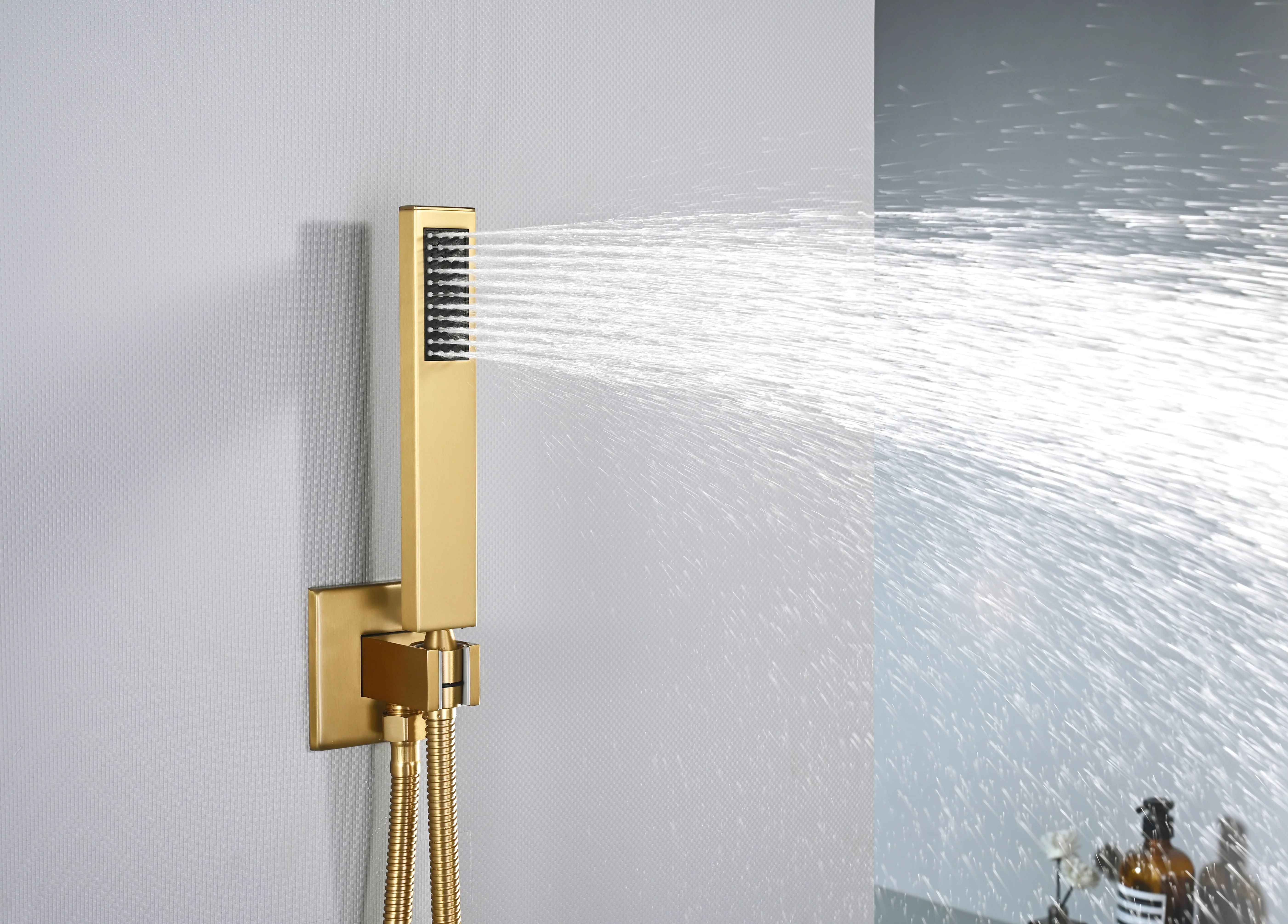Brushed Gold Wall Mount 2-Way Pressure Balance Shower System with Rough-In Valve - Image 19