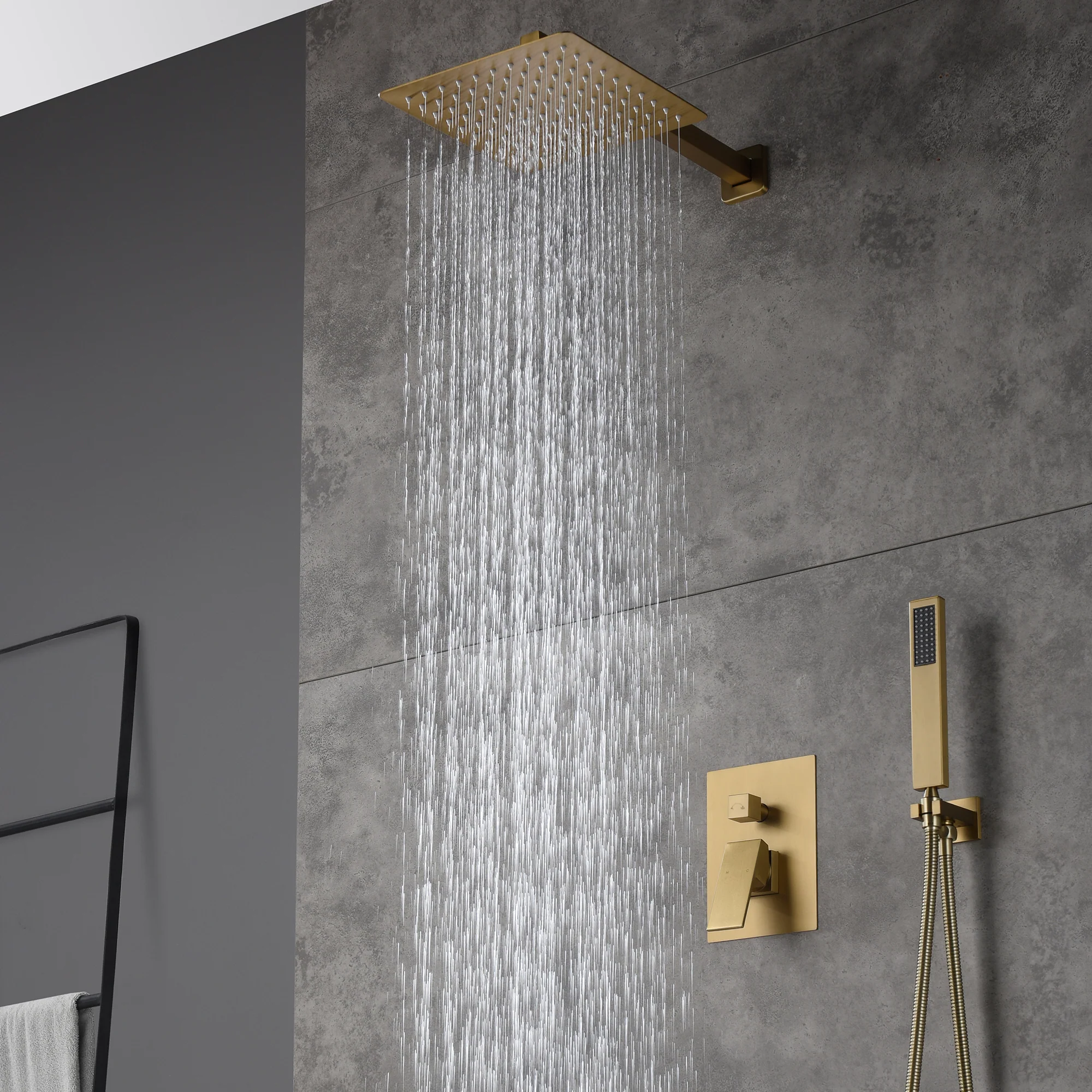 Brushed Gold Wall Mount 2-Way Pressure Balance Shower System with Rough-In Valve - Image 4