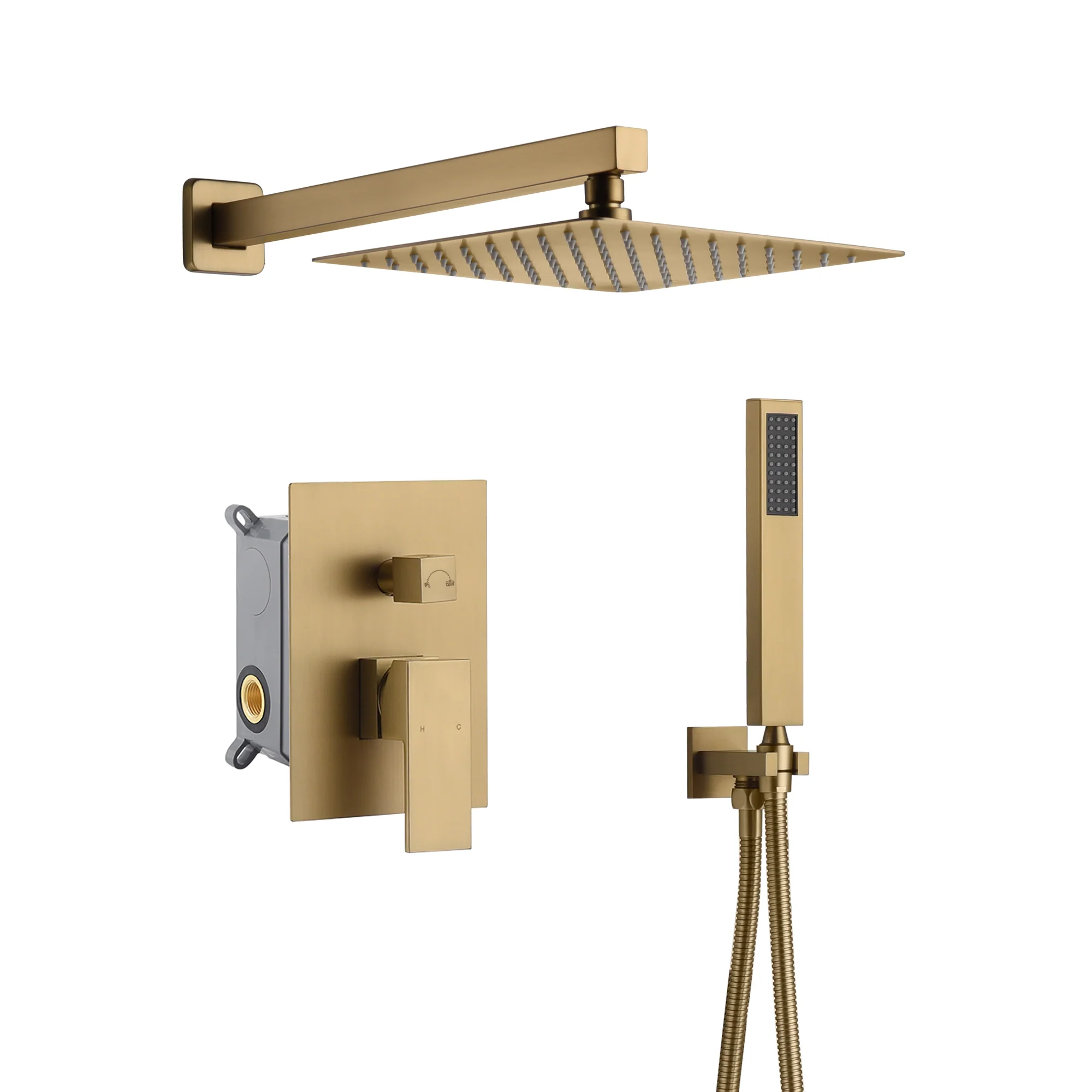 Brushed Gold Wall Mount 2-Way Pressure Balance Shower System with Rough-In Valve - Image 5