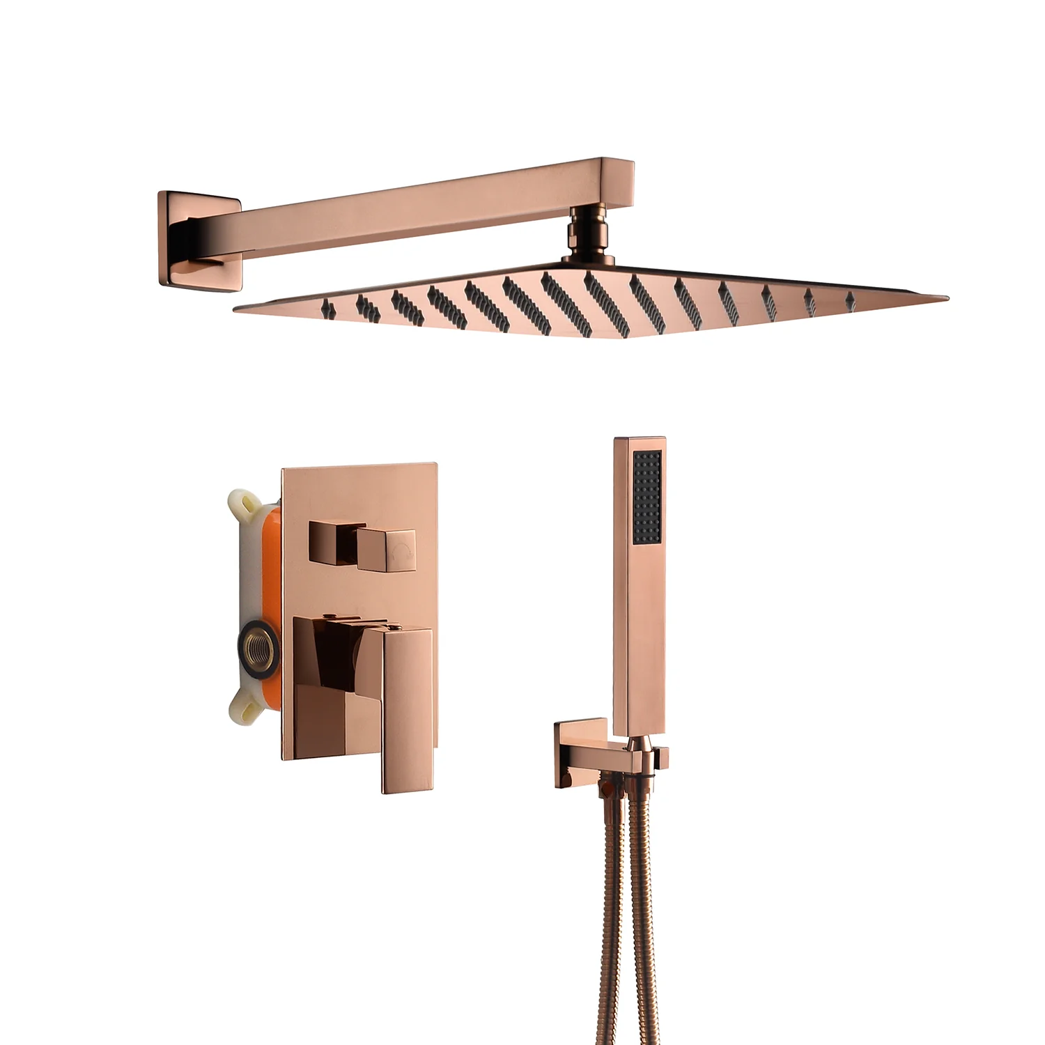 12-inch Rose Gold Wall Mounted Pressure Balance Shower System Rough-in Valve Body and Trim - Image 3