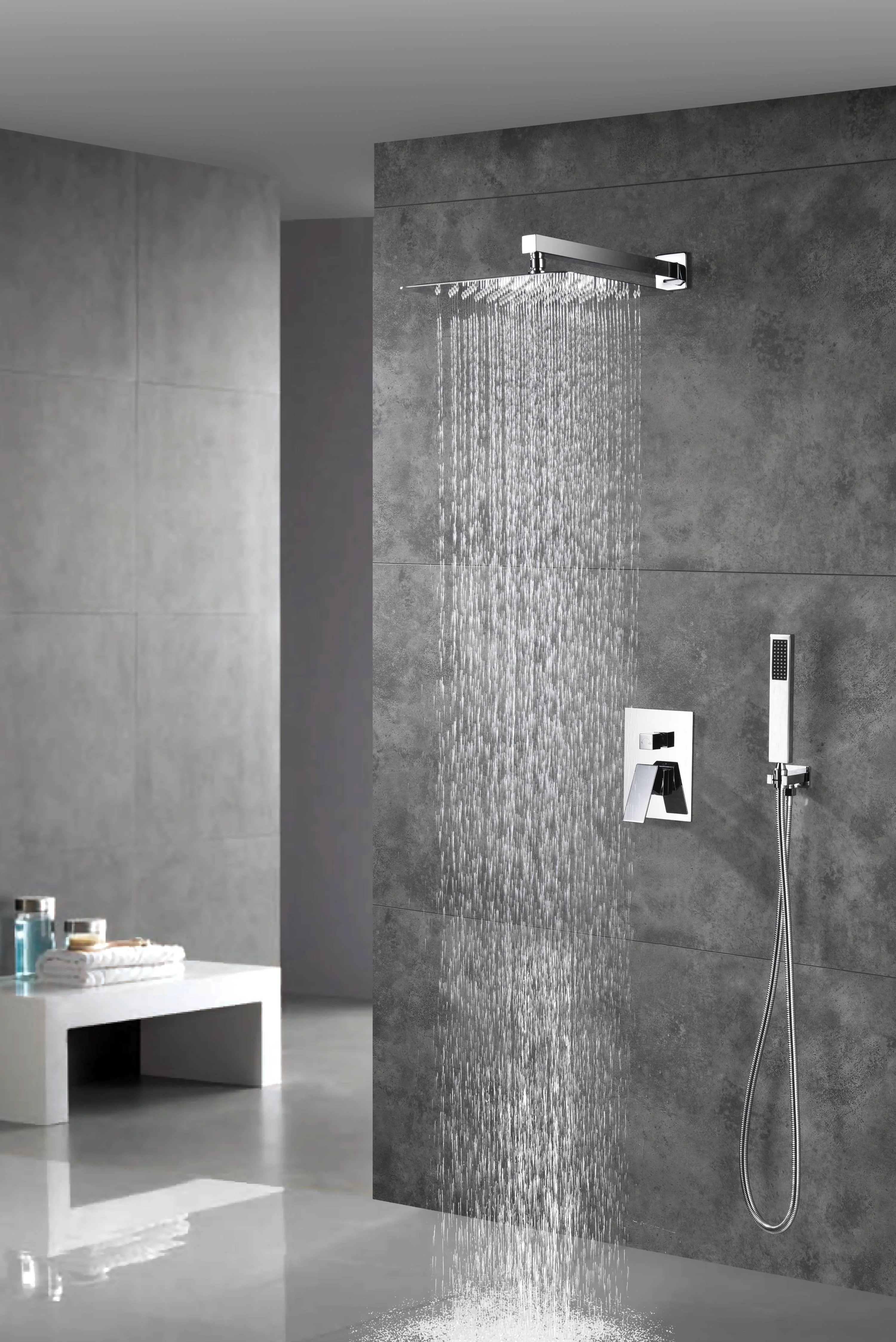 Wall-Mounted Chrome Shower System with Optional LED Light - Available in 12'' or 16'' Sizes, 2-Way Functionality - Image 3