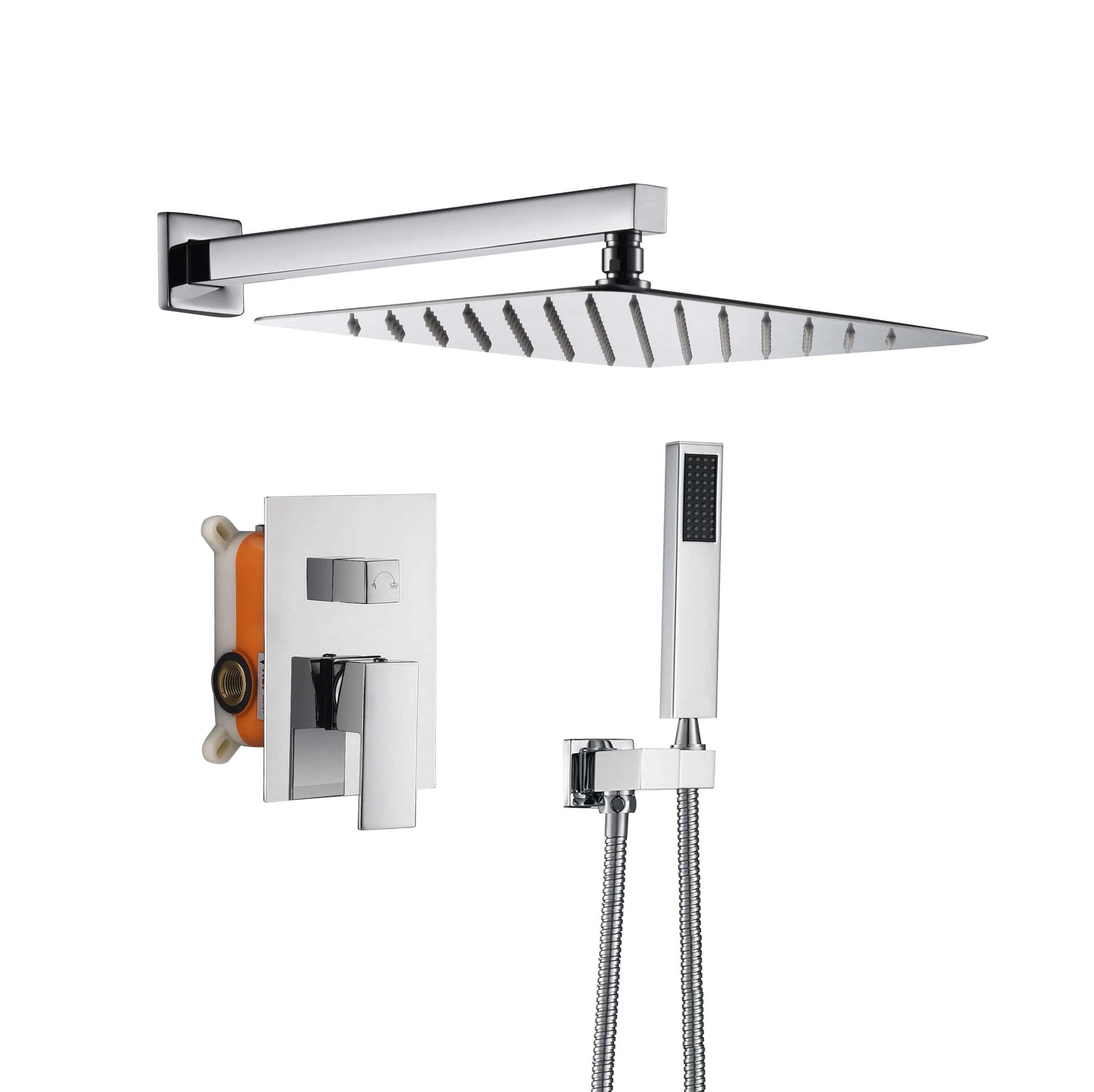 Wall-Mounted Chrome Shower System with Optional LED Light - Available in 12'' or 16'' Sizes, 2-Way Functionality - Image 4
