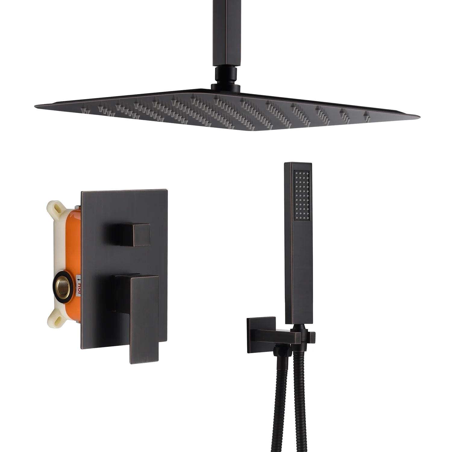 12 Inch or 16 Inch Ceiling Mount Oil Rubbed Bronze Shower System - Options for LED or Non-LED Light - Image 3