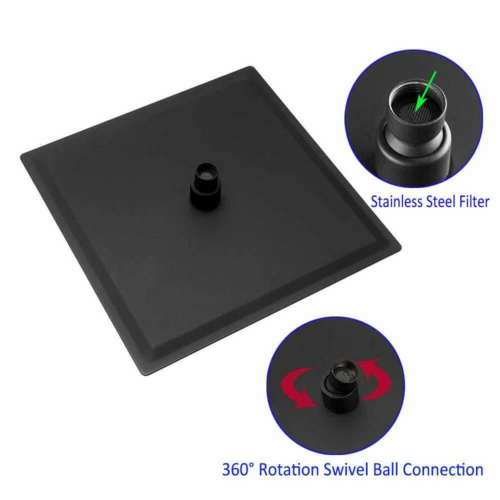 Matte Black Wall Mounted Rainfall Shower Faucet Dual Function with Pressure Balance Rough-In Valve - Image 10