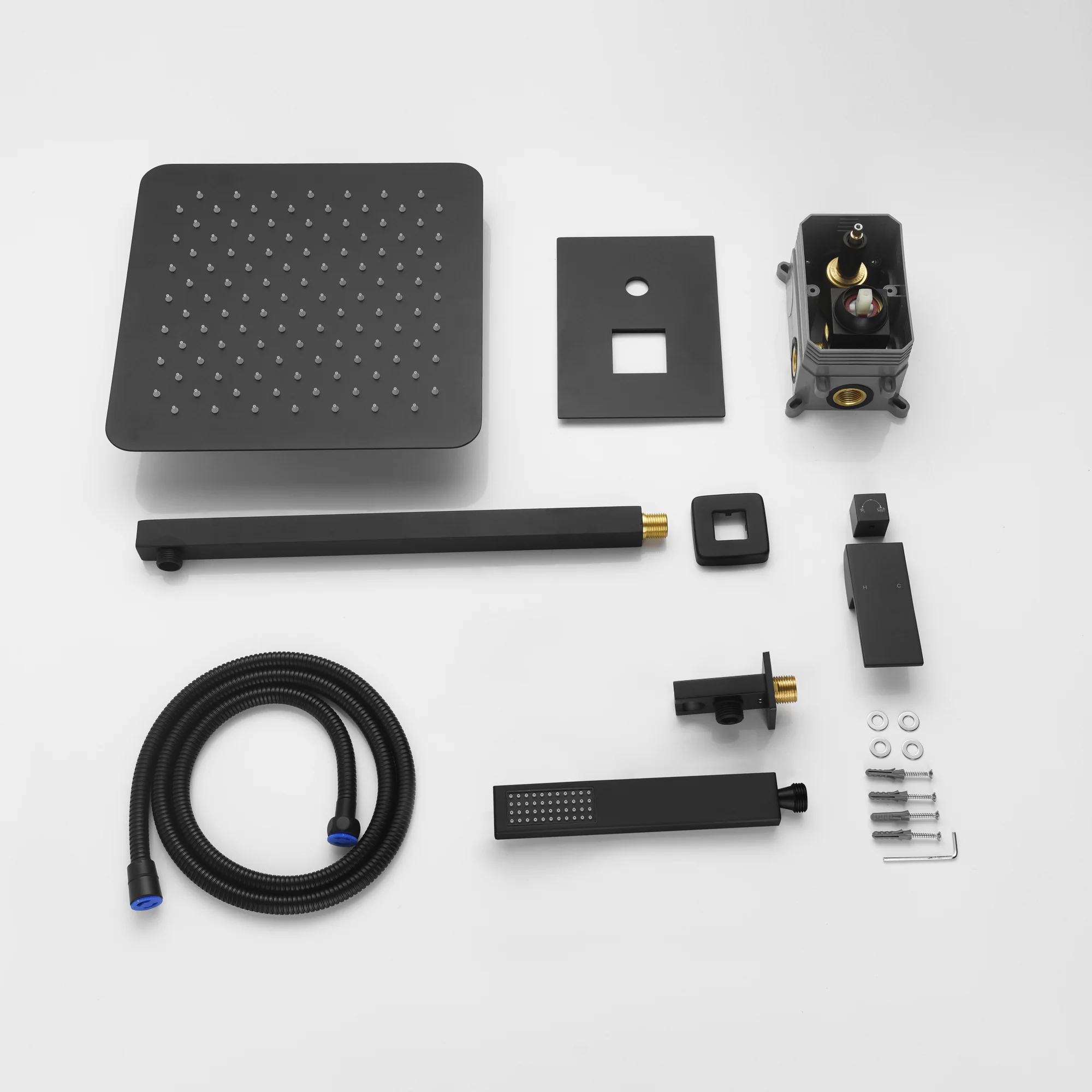 Matte Black Wall Mounted Rainfall Shower Faucet Dual Function with Pressure Balance Rough-In Valve - Image 13