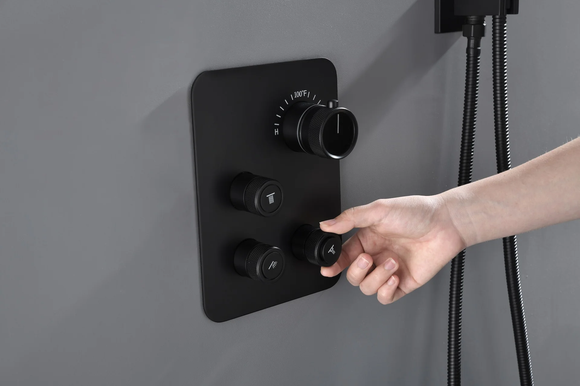 3-Way Matte Black Wall-Mounted Thermostatic Shower System with 12'' or 16'' Rain Head or 6 inch regular headOptional LED Light - Image 13