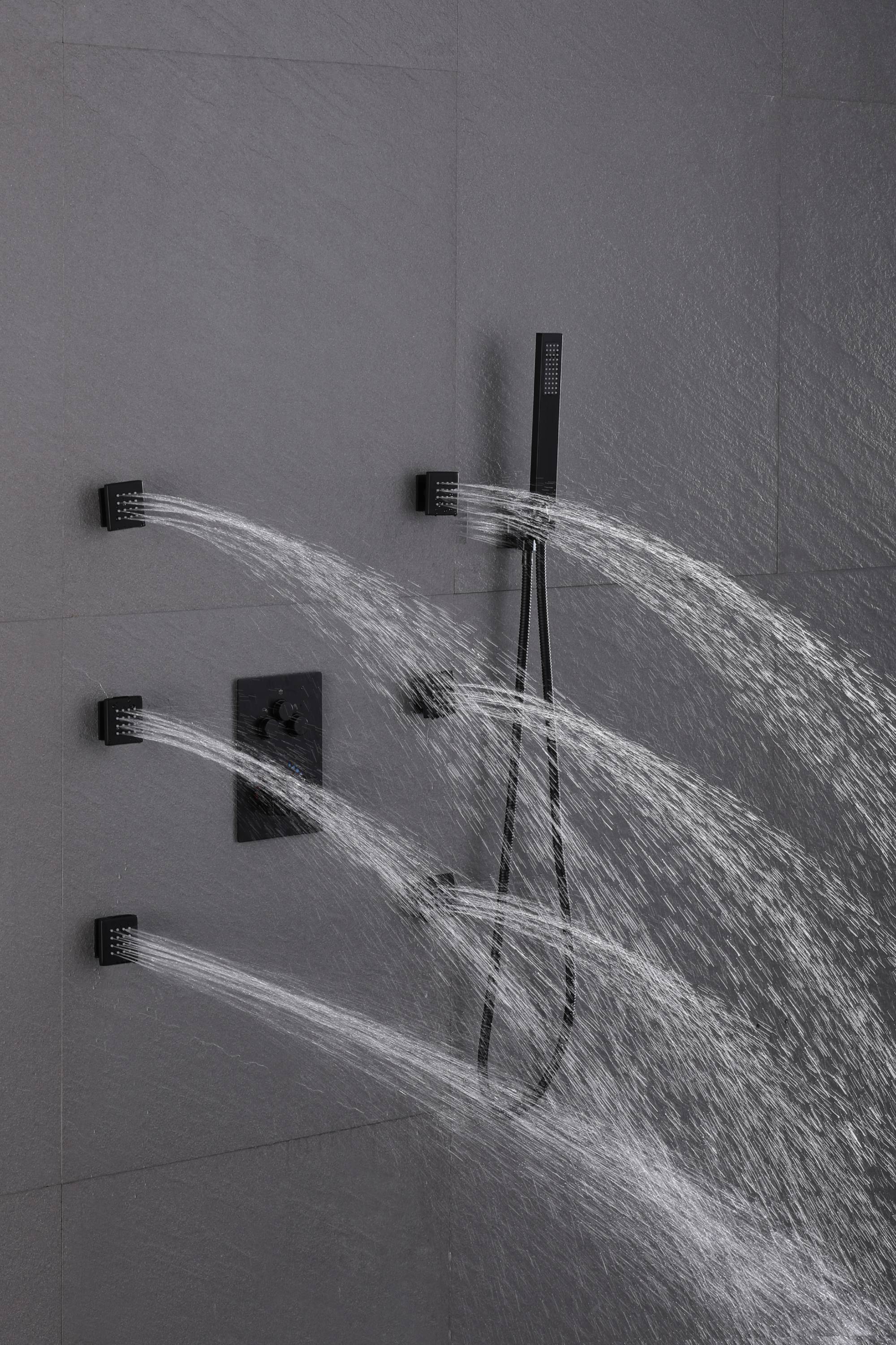 3-Way Matte Black Wall-Mounted Thermostatic Shower System with 12'' or 16'' Rain Head or 6 inch regular headOptional LED Light - Image 14