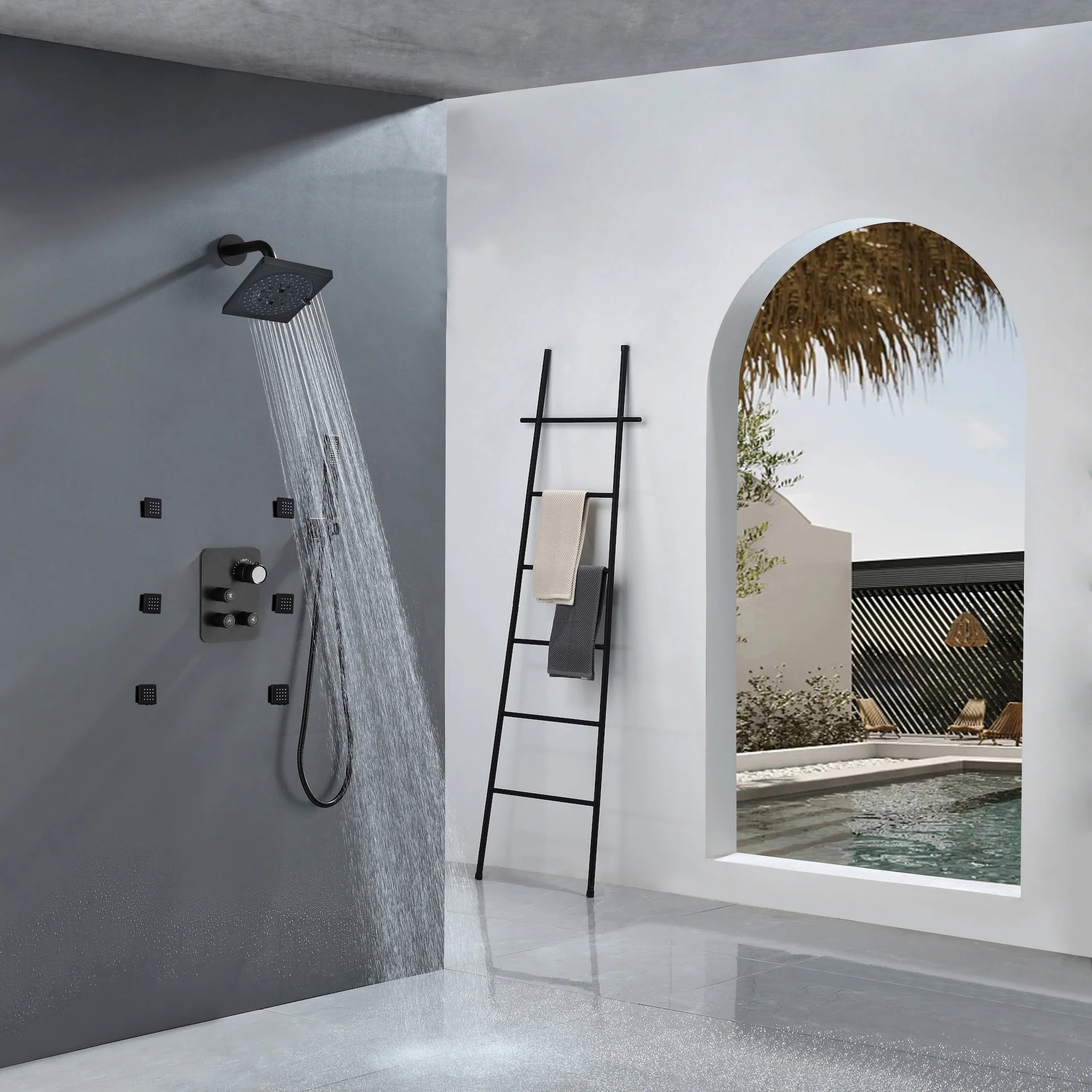 3-Way Matte Black Wall-Mounted Thermostatic Shower System with 12'' or 16'' Rain Head or 6 inch regular headOptional LED Light - Image 4