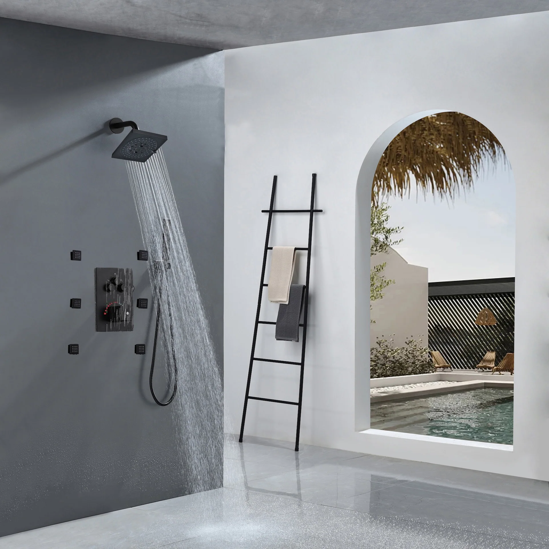 3-Way Matte Black Wall-Mounted Thermostatic Shower System with 12'' or 16'' Rain Head or 6 inch regular headOptional LED Light - Image 6
