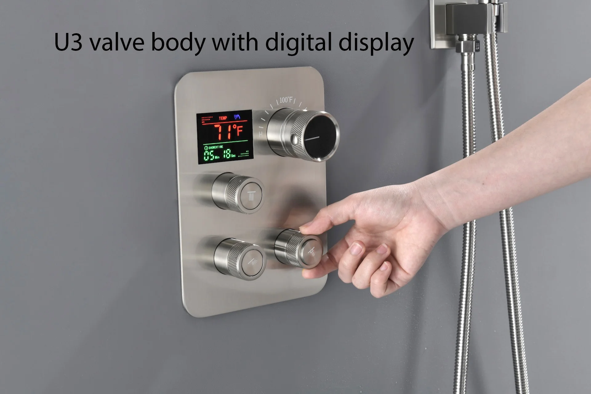 3-Way Brushed Nickel Ceiling-Mounted Thermostatic Shower System with 12'' or 16'' Rain Head, Optional LED Light - Image 6