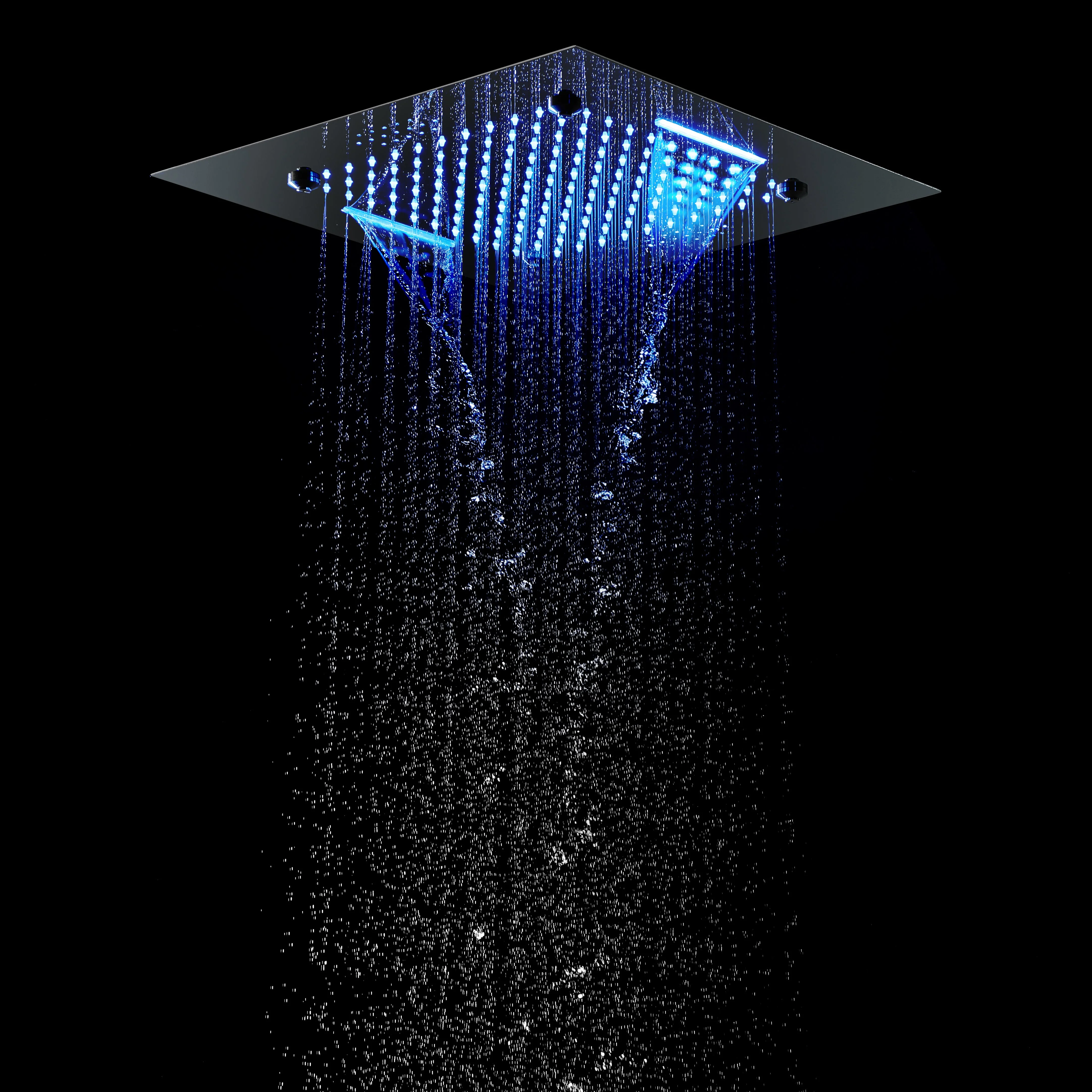 Bluetooth Music 64 LED colors 20inch chrome flushed on rainfall waterfall mist shower systems 3 or 4 way thermostatic valve with touch panel - Image 12
