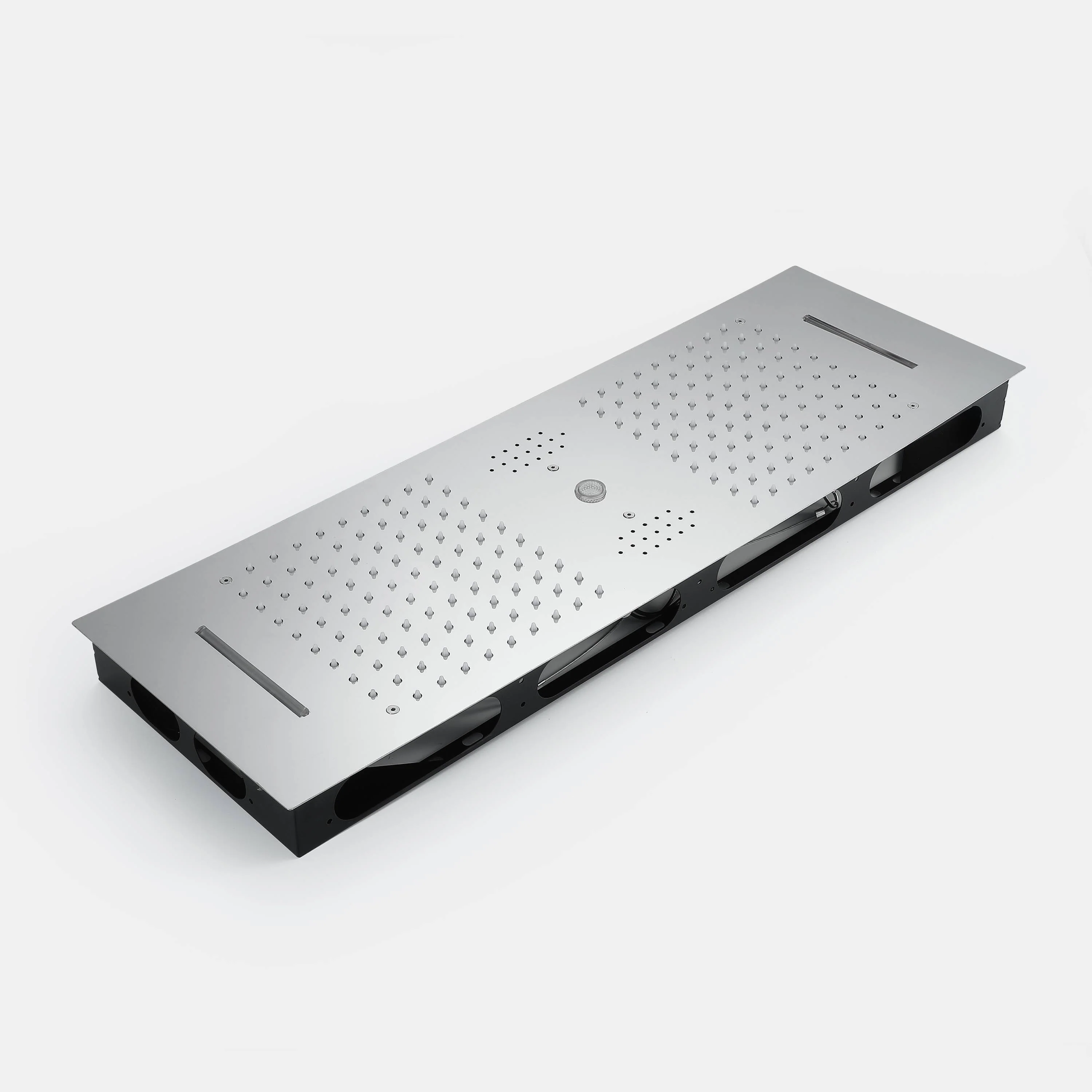 Chrome 35" Bluetooth Music LED Shower System with Waterfall, 5-Way Thermostatic Valve, 6 Body Jets, Dual Regular Head - Image 3