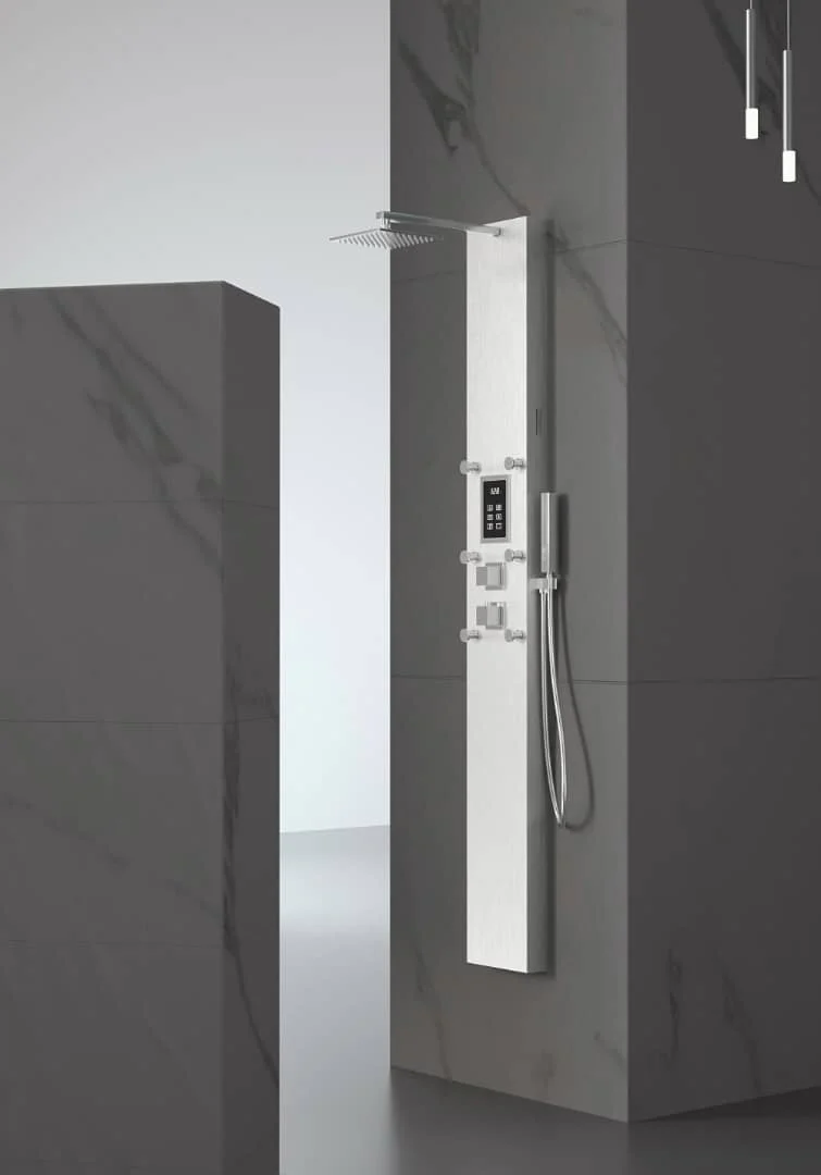 Steam Shower Panel Bluetooth Music, Brushed Nicke or Brushed Gold Shower Panel with Fahrenheit Display, Rainfall, Body Jets, and 6 KW Steam Generator - Image 3