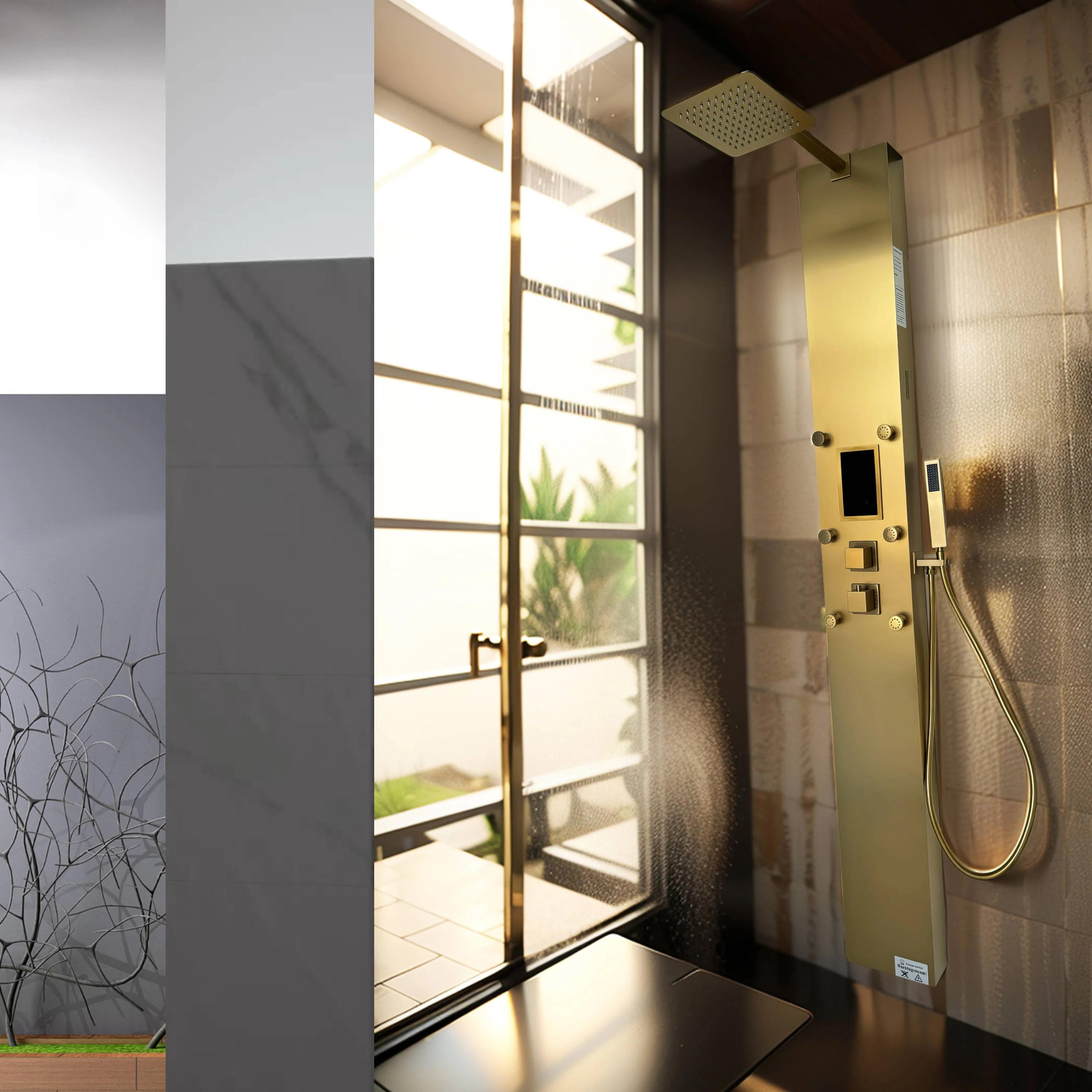 Steam Shower Panel Bluetooth Music, Brushed Nicke or Brushed Gold Shower Panel with Fahrenheit Display, Rainfall, Body Jets, and 6 KW Steam Generator - Image 9